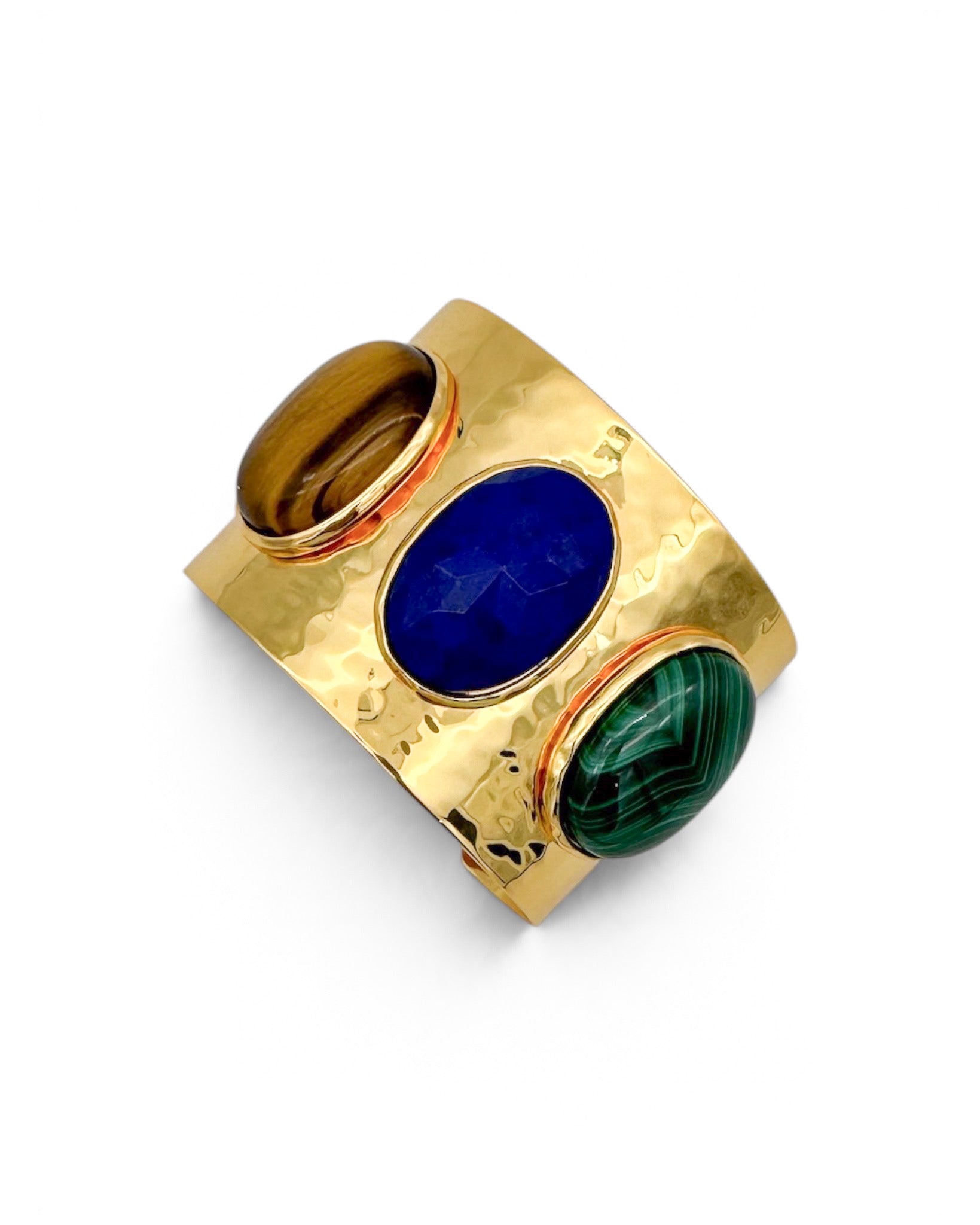 Mixed Gemstone Hammered Gold Cuff