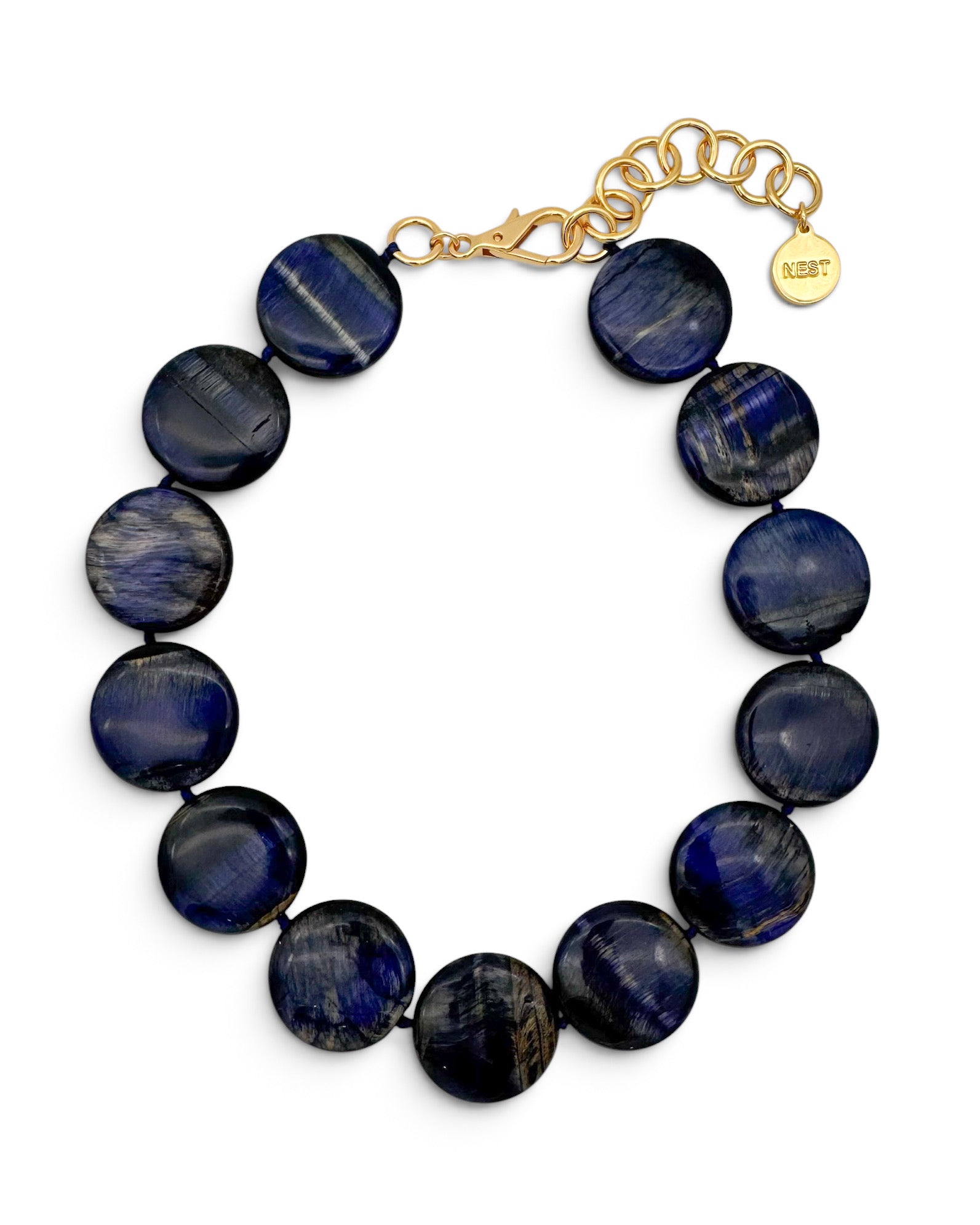 Blue Tigers Eye Circle Statement Necklace