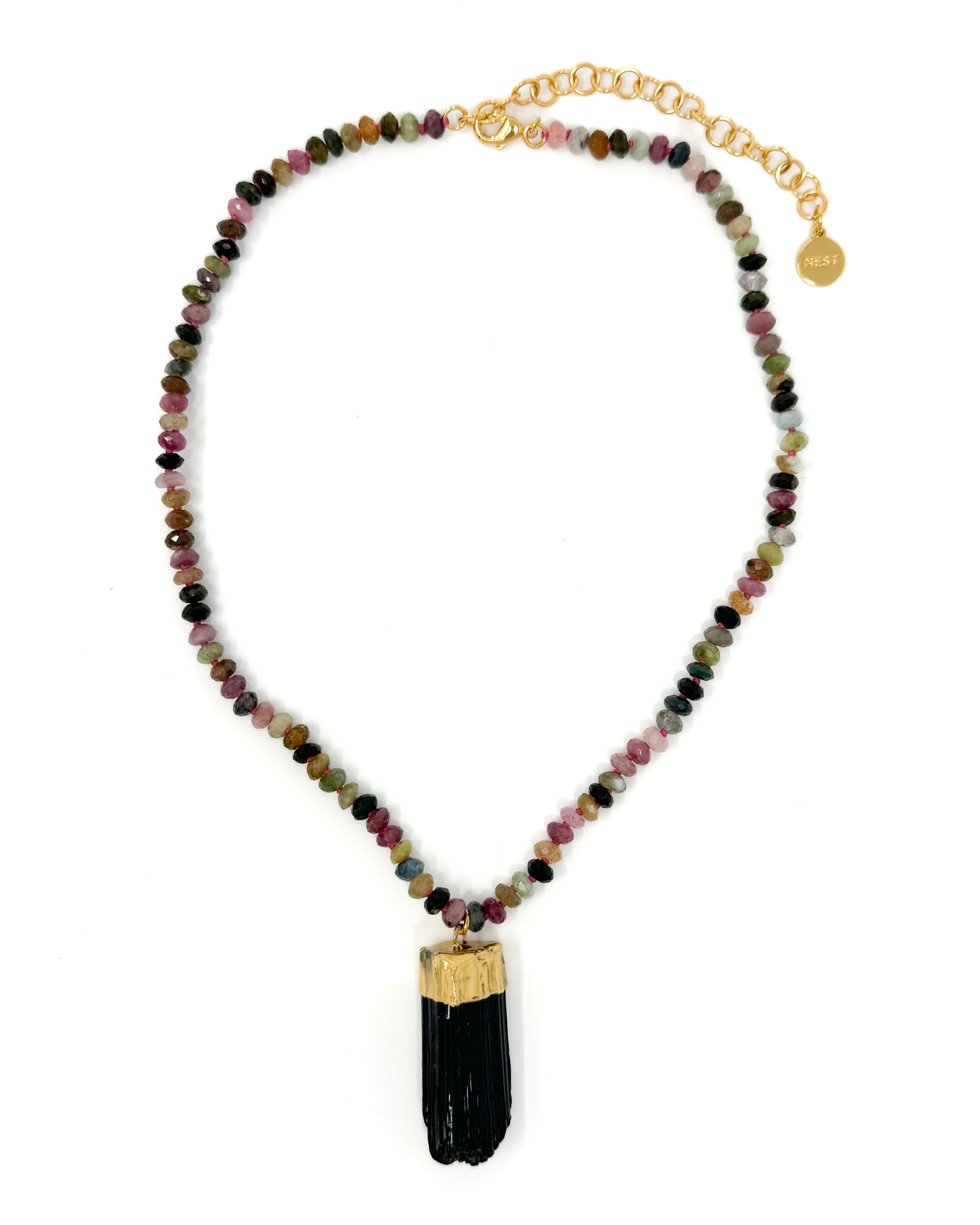 Tourmaline Pendant Beaded Necklace