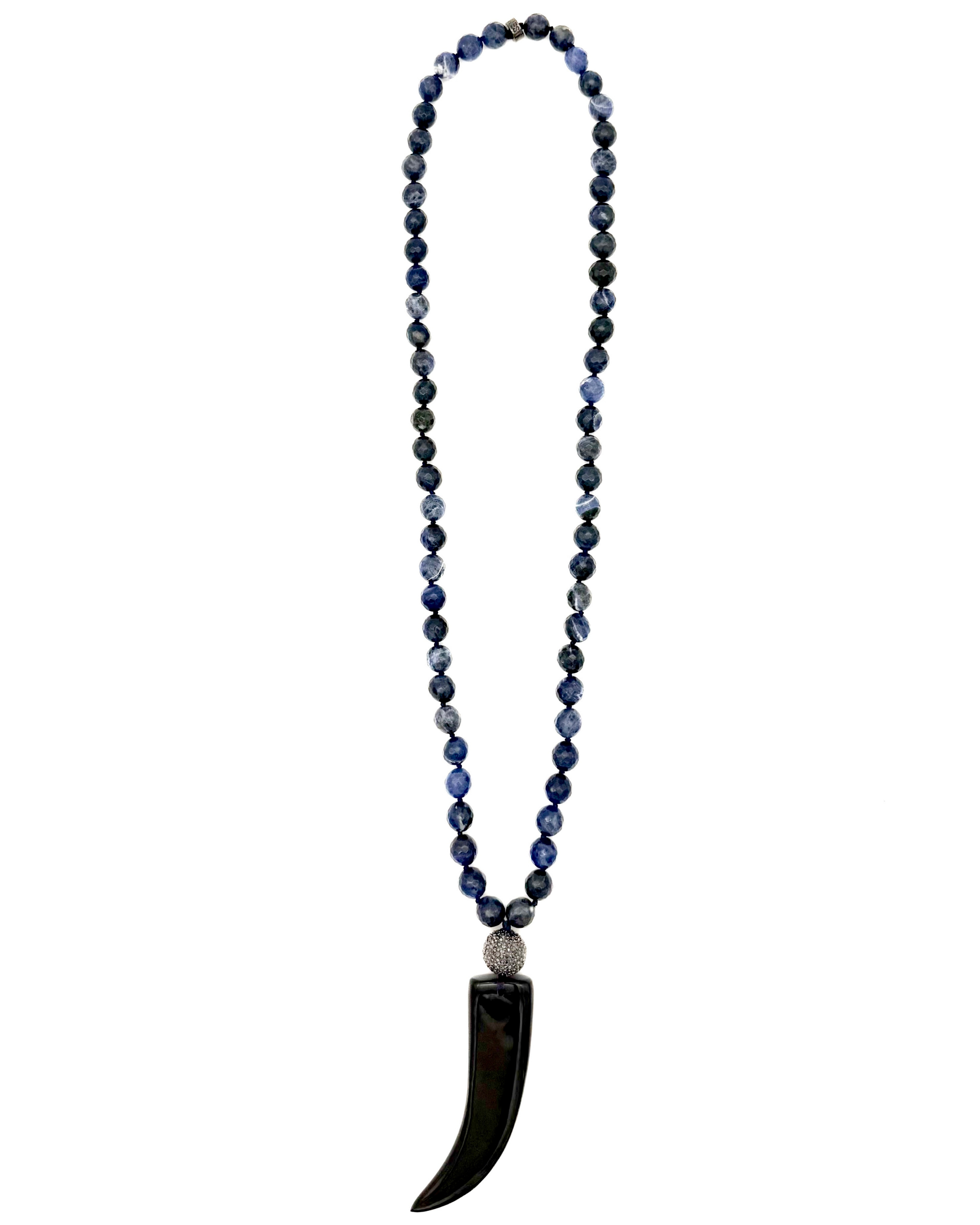 Sodalite with Horn Tip Long Pendant