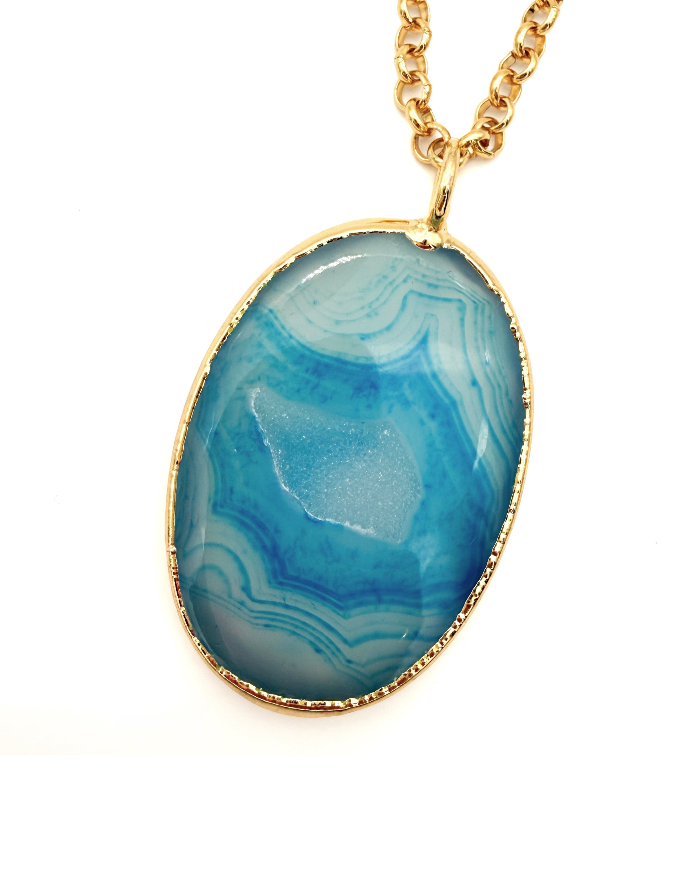 Blue Agate Pendant Necklace