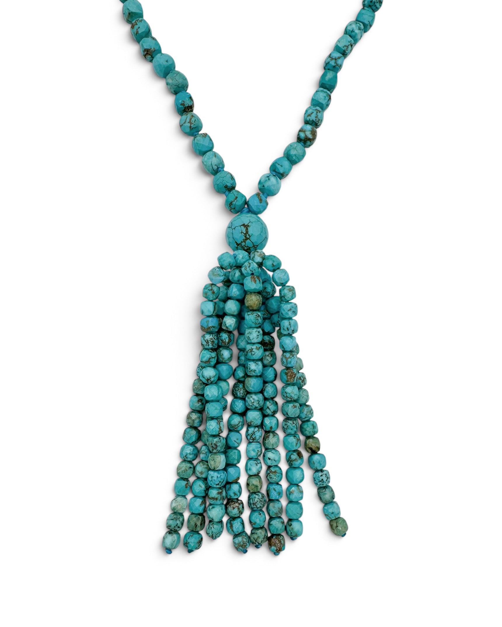 Turquoise Tassel Long Beaded Necklace
