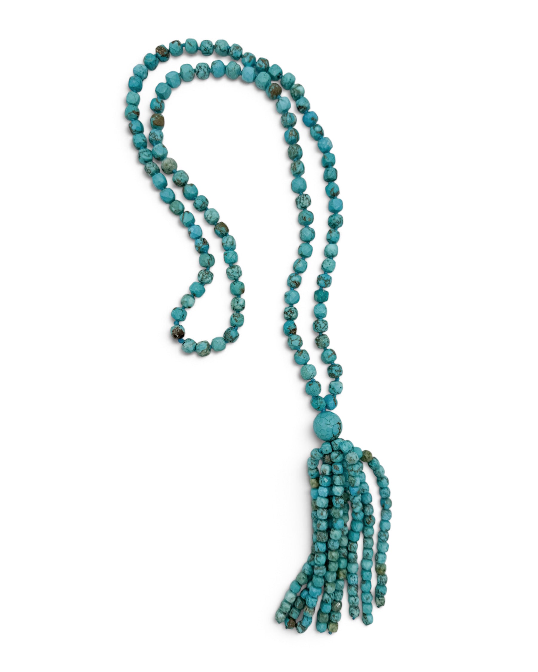 Turquoise Tassel Long Beaded Necklace