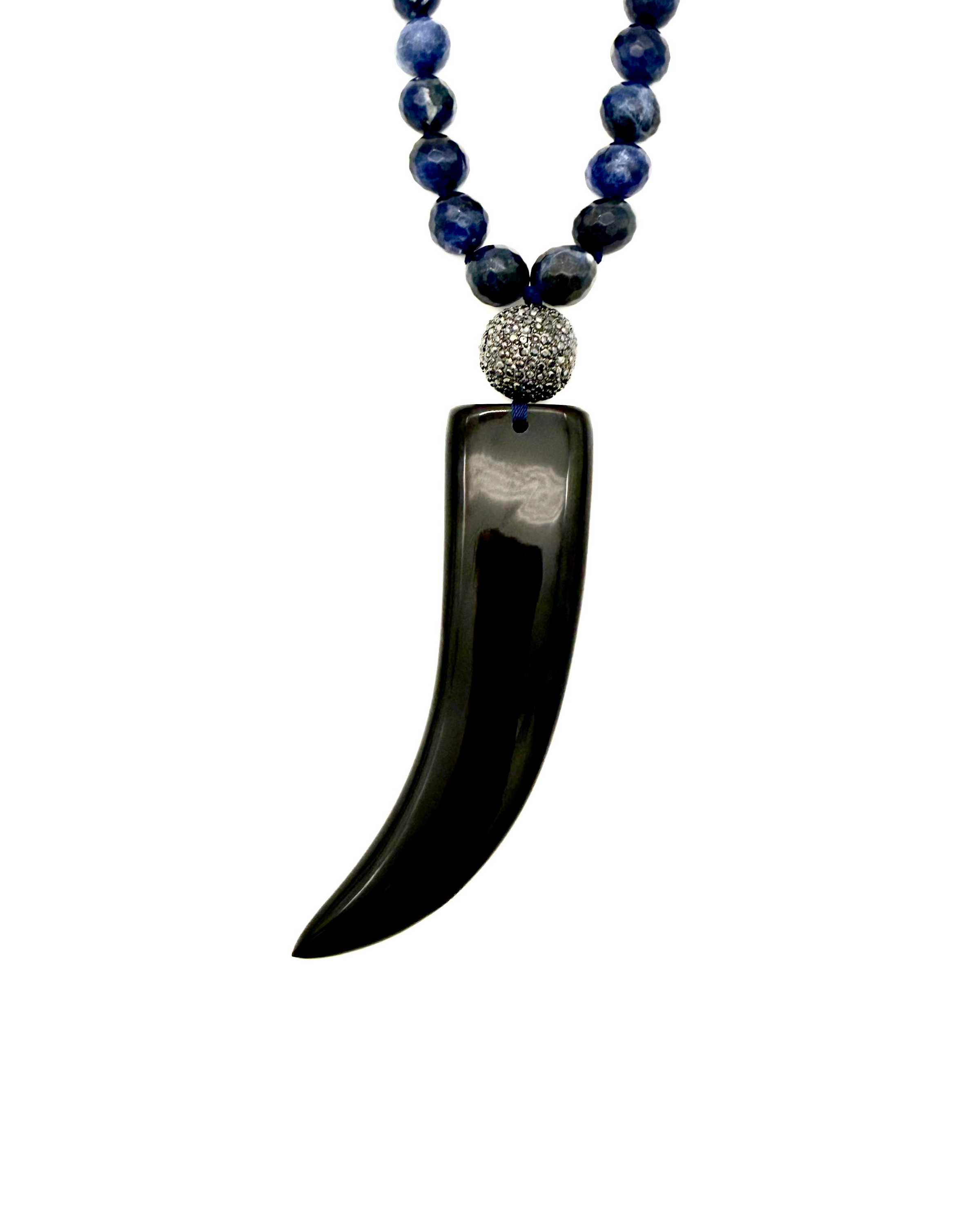 Sodalite with Horn Tip Long Pendant
