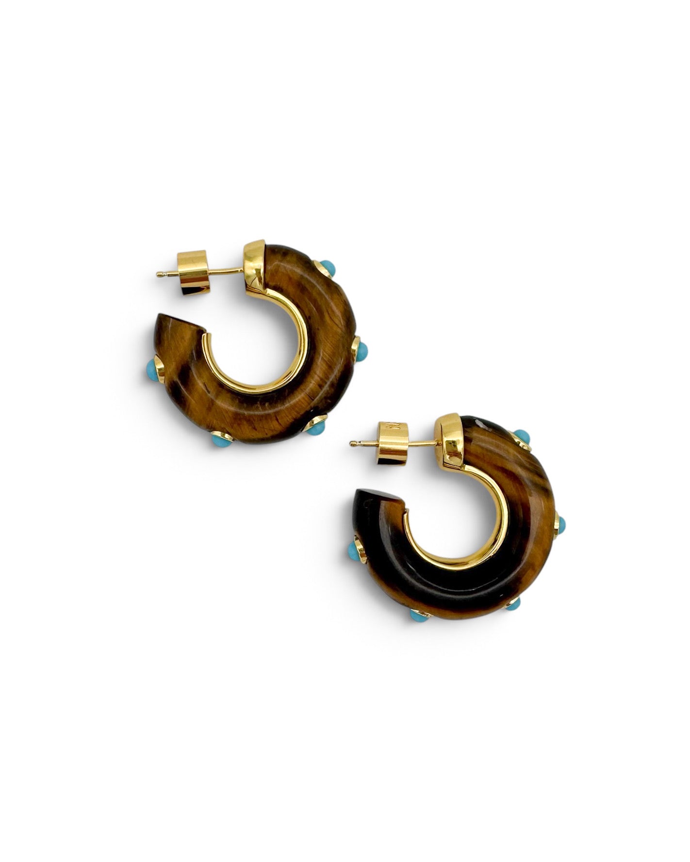 Tigers Eye Turquoise Studded Hoops