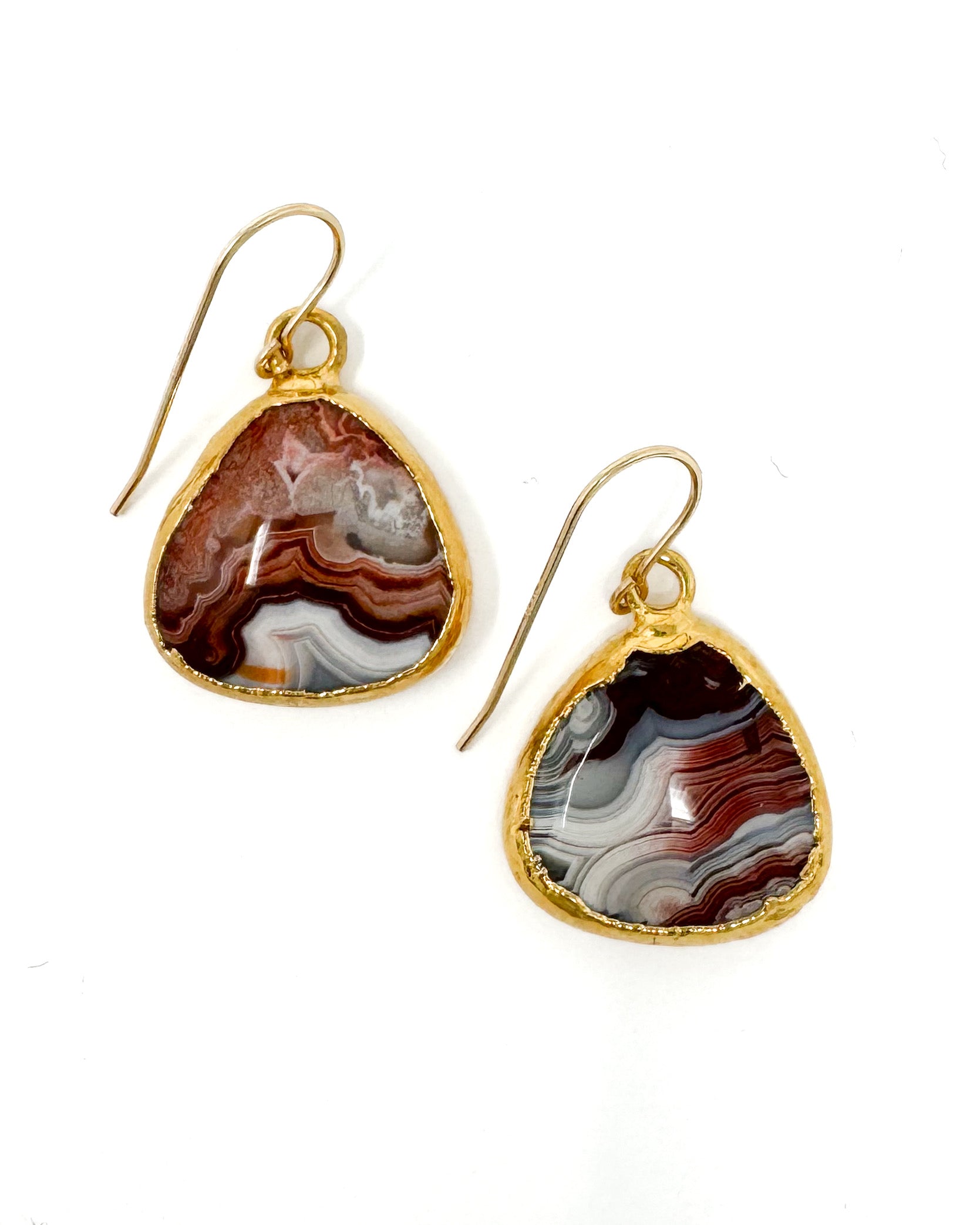 Gold Trimmed Lace Agate Earrings