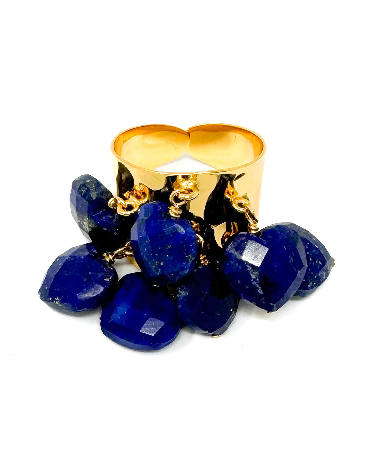 Lapis Heart Charms Adjustable Ring