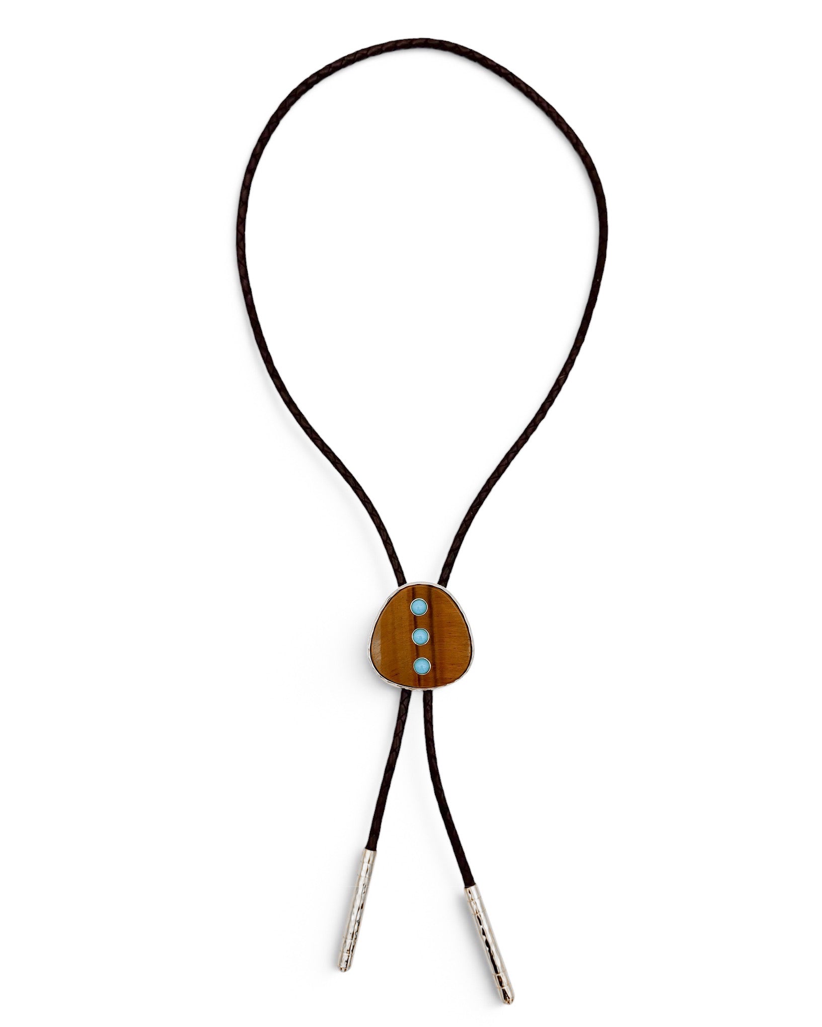 Silver Tigers Eye Studded Bolo Necklace