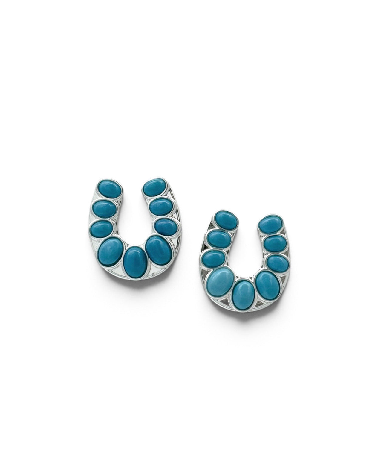 Silver Turquoise Horseshoe Stud Earrings