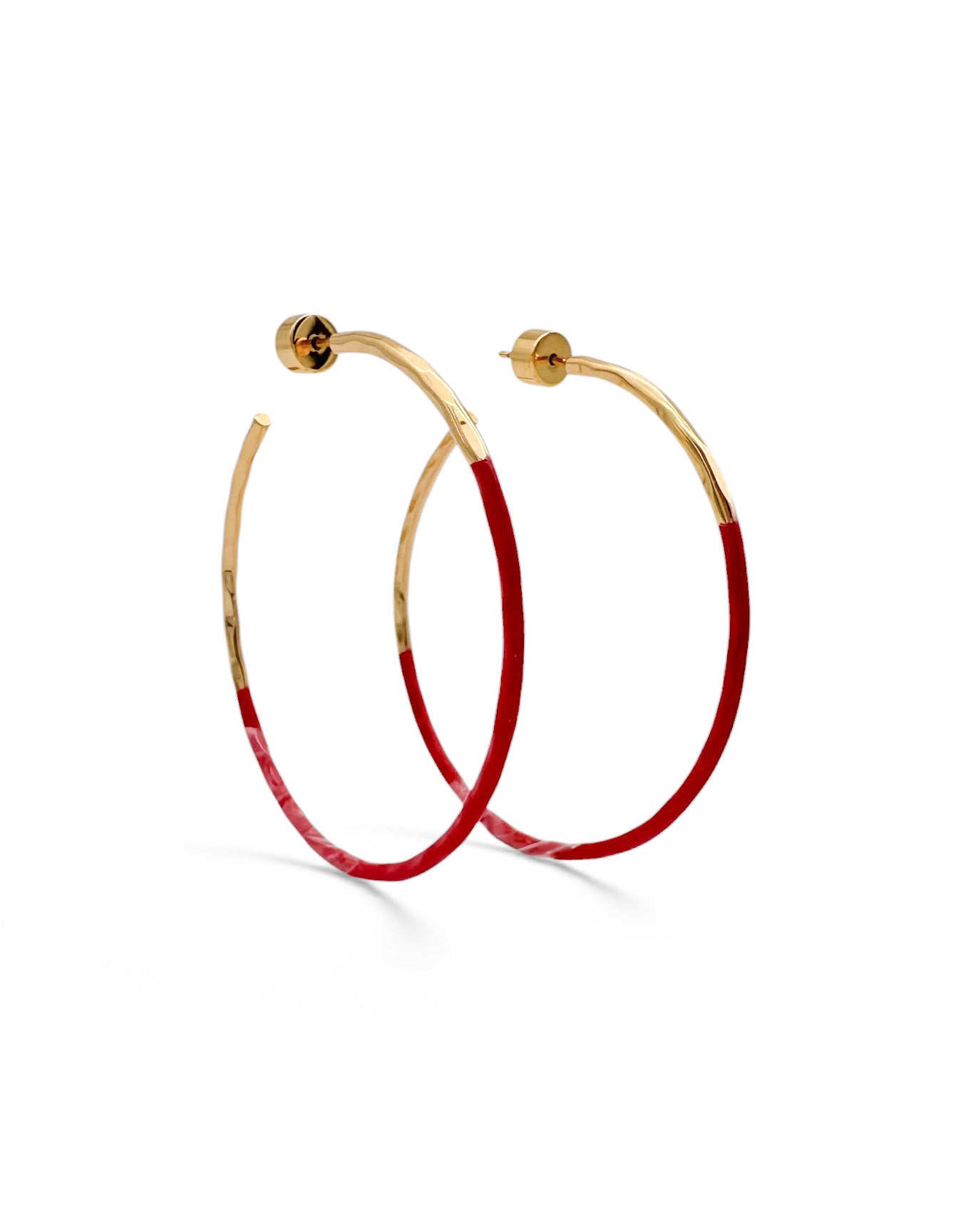 Hammered Skinny Red Enamel Dip Hoops