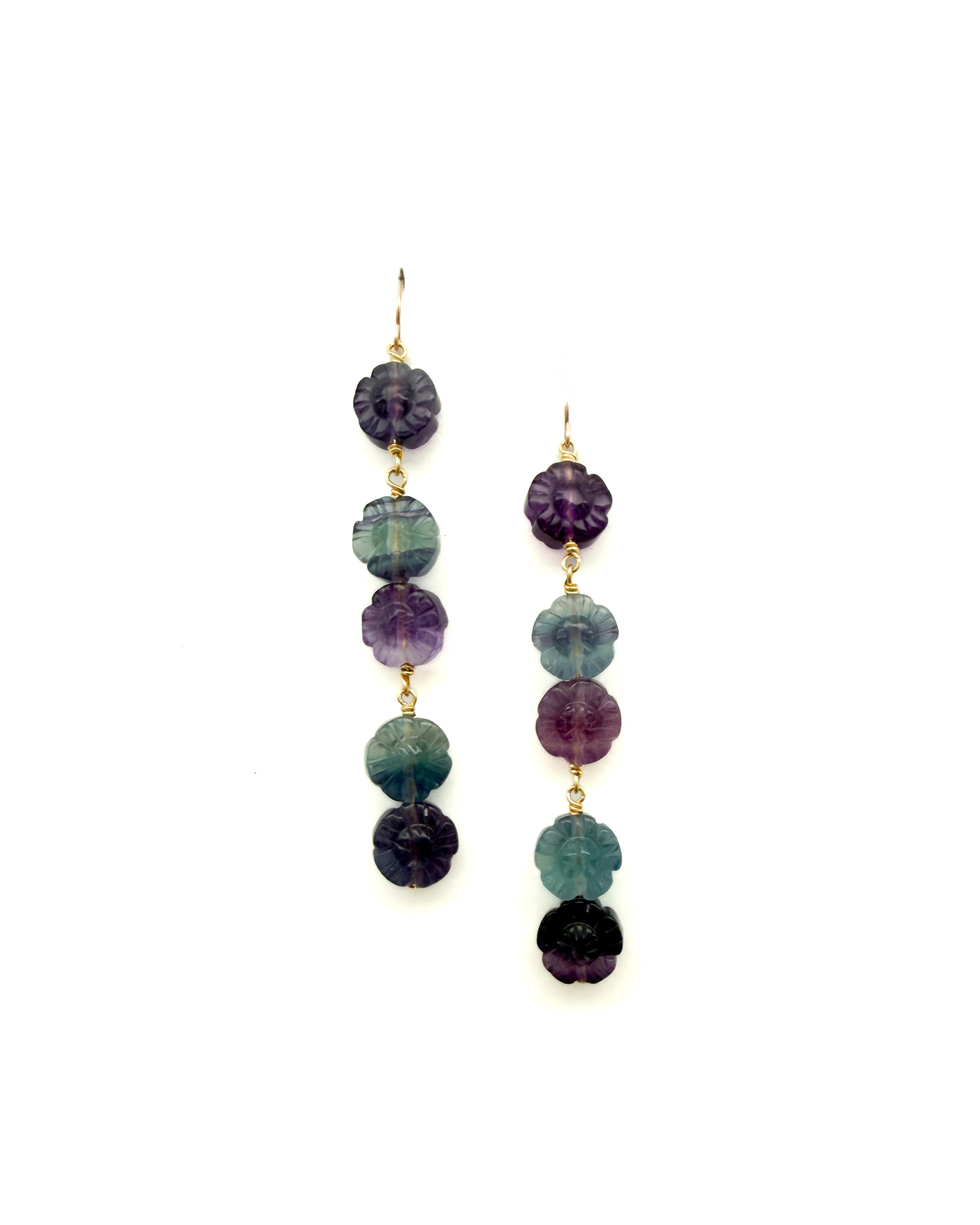 Carved Fluorite Flower Linear Earrings