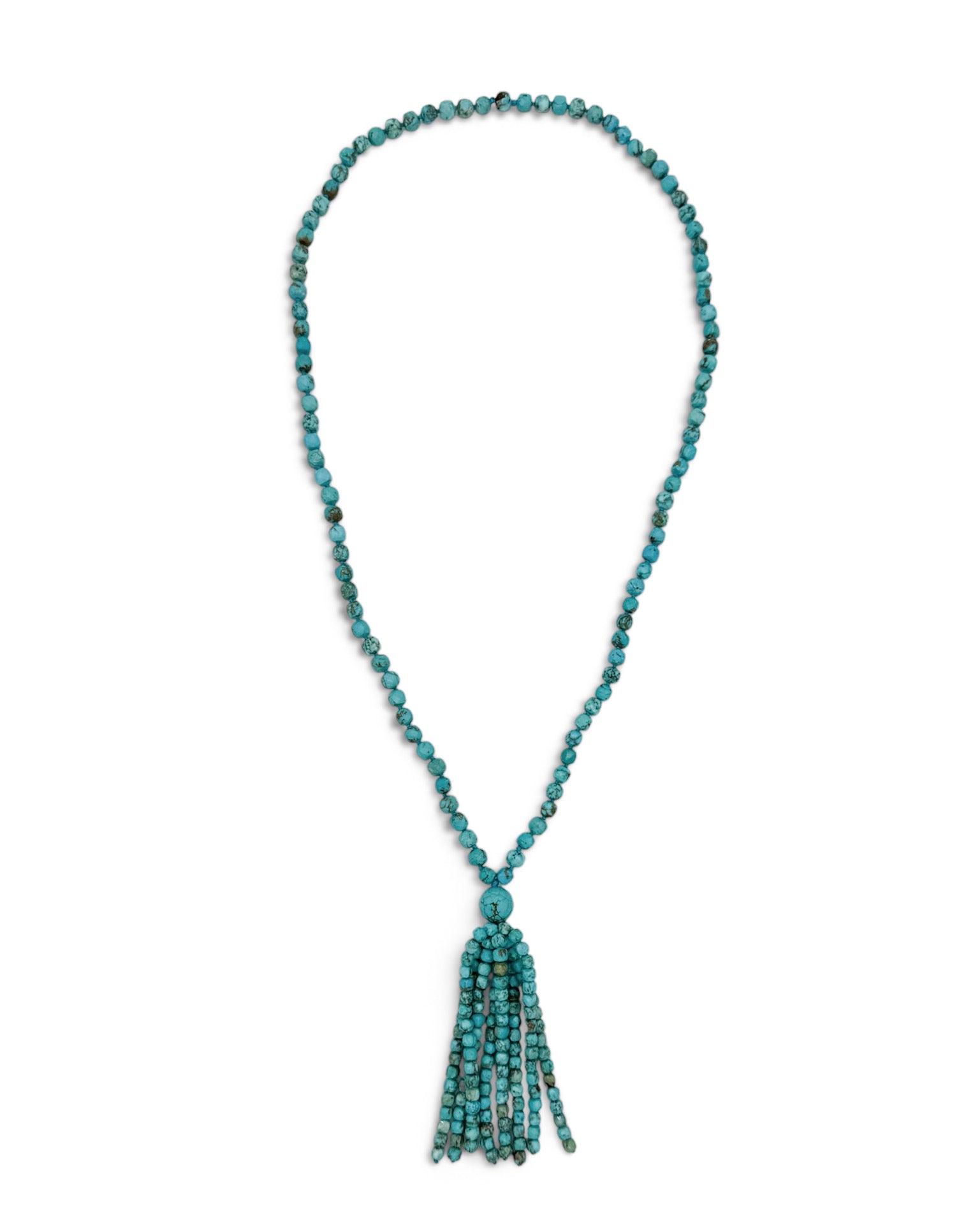 Turquoise Tassel Long Beaded Necklace
