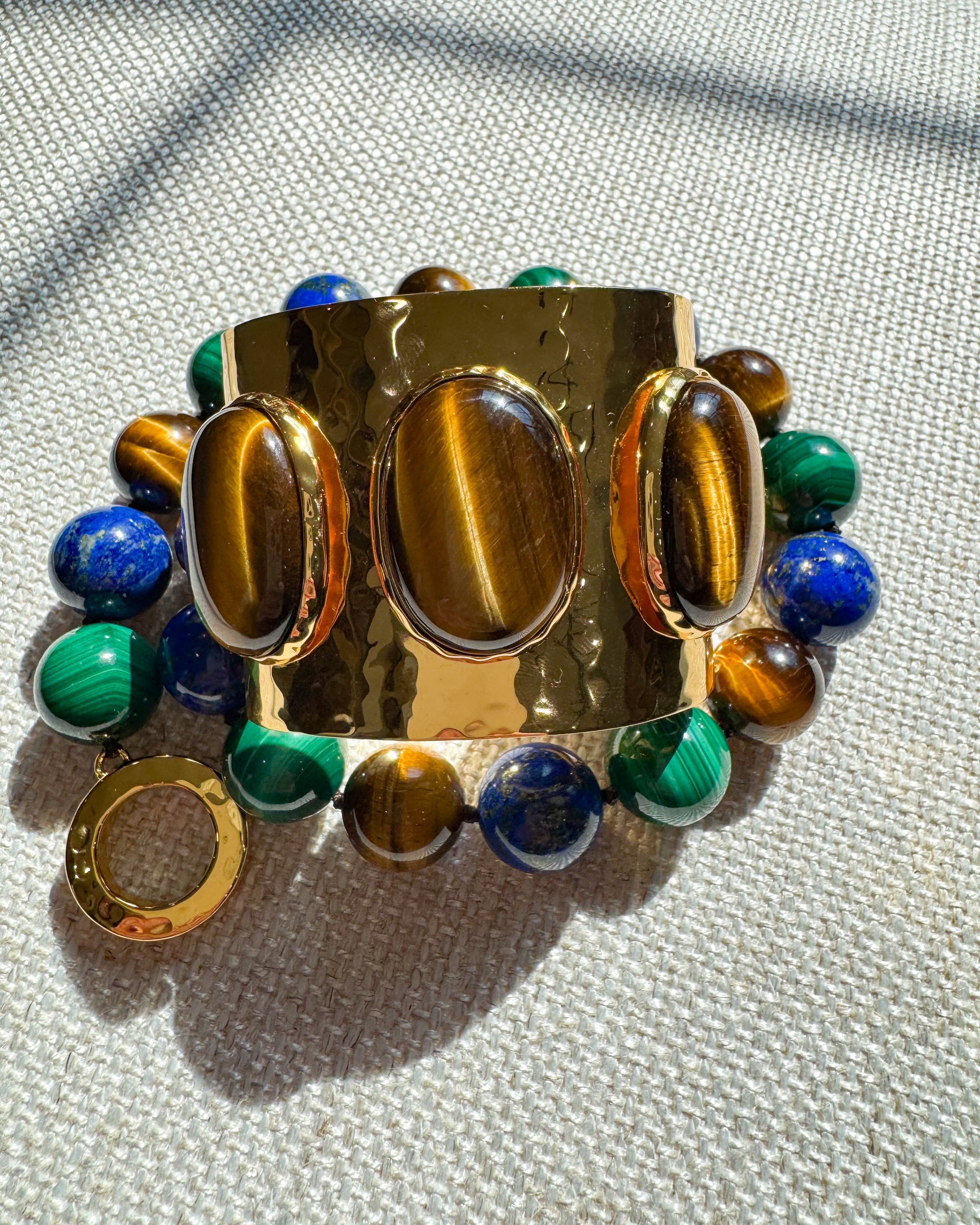 Tigers Eye Hammered Gold Statement Cuff