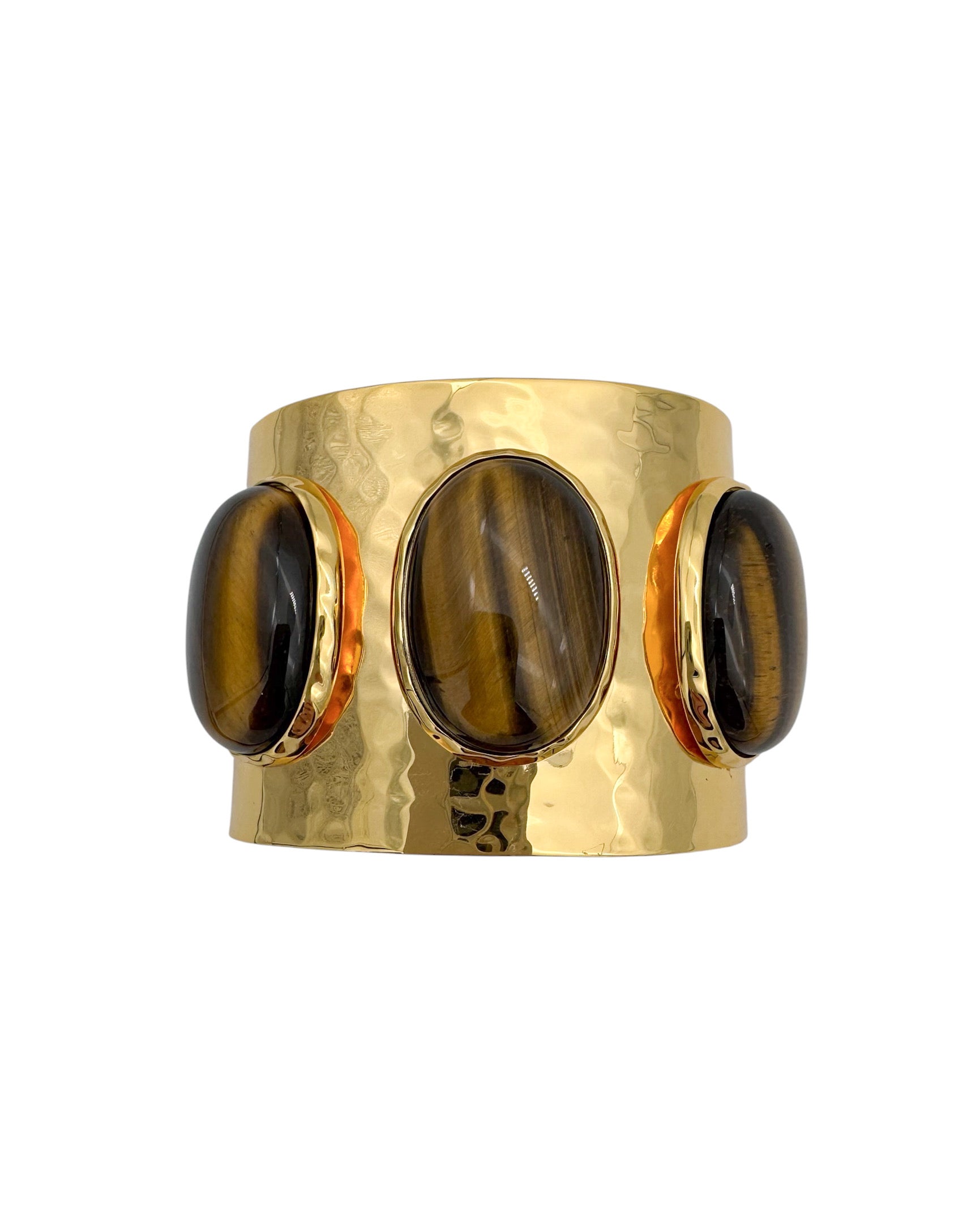Tigers Eye Hammered Gold Statement Cuff