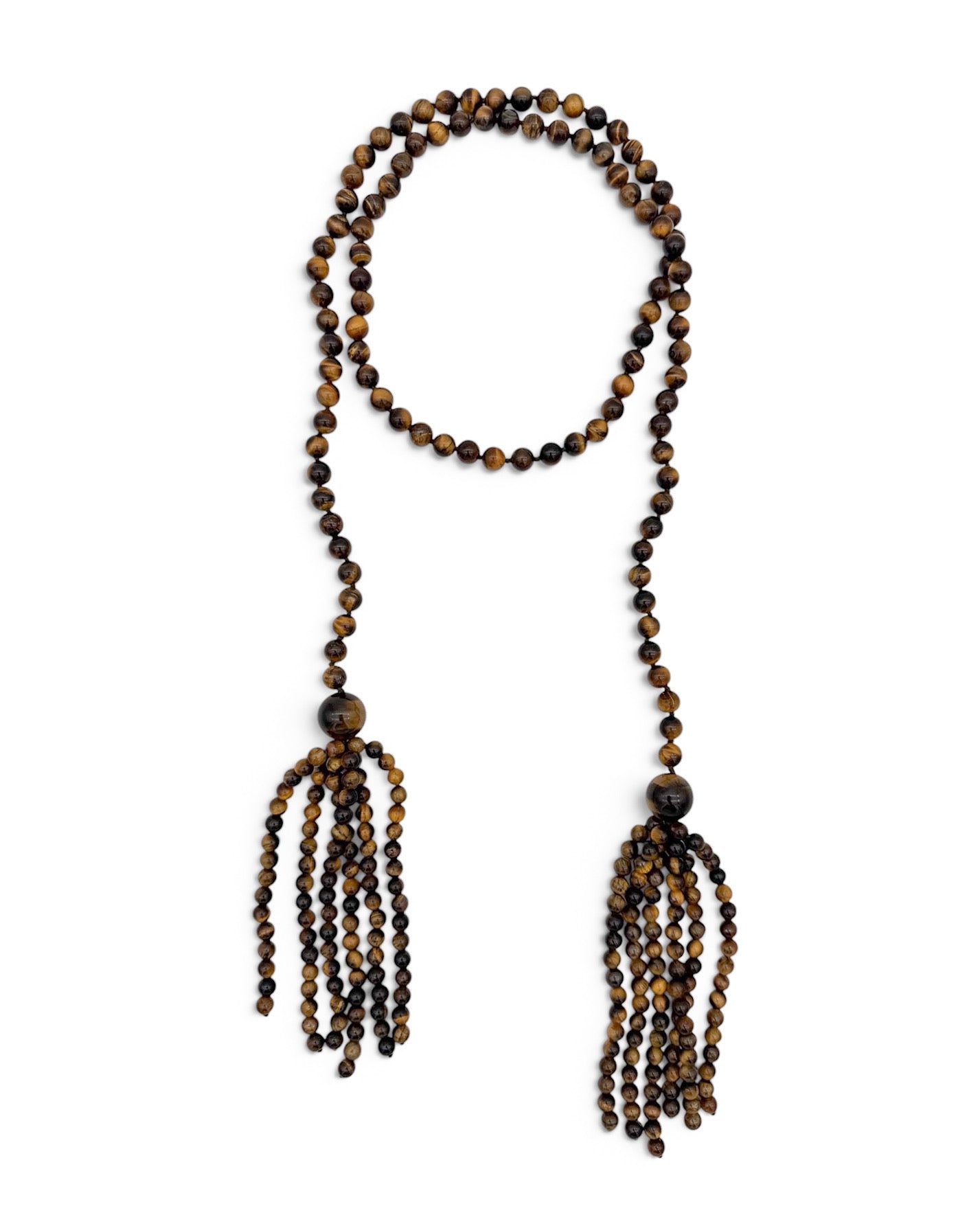 Tigers Eye Tassel Lariat Necklace