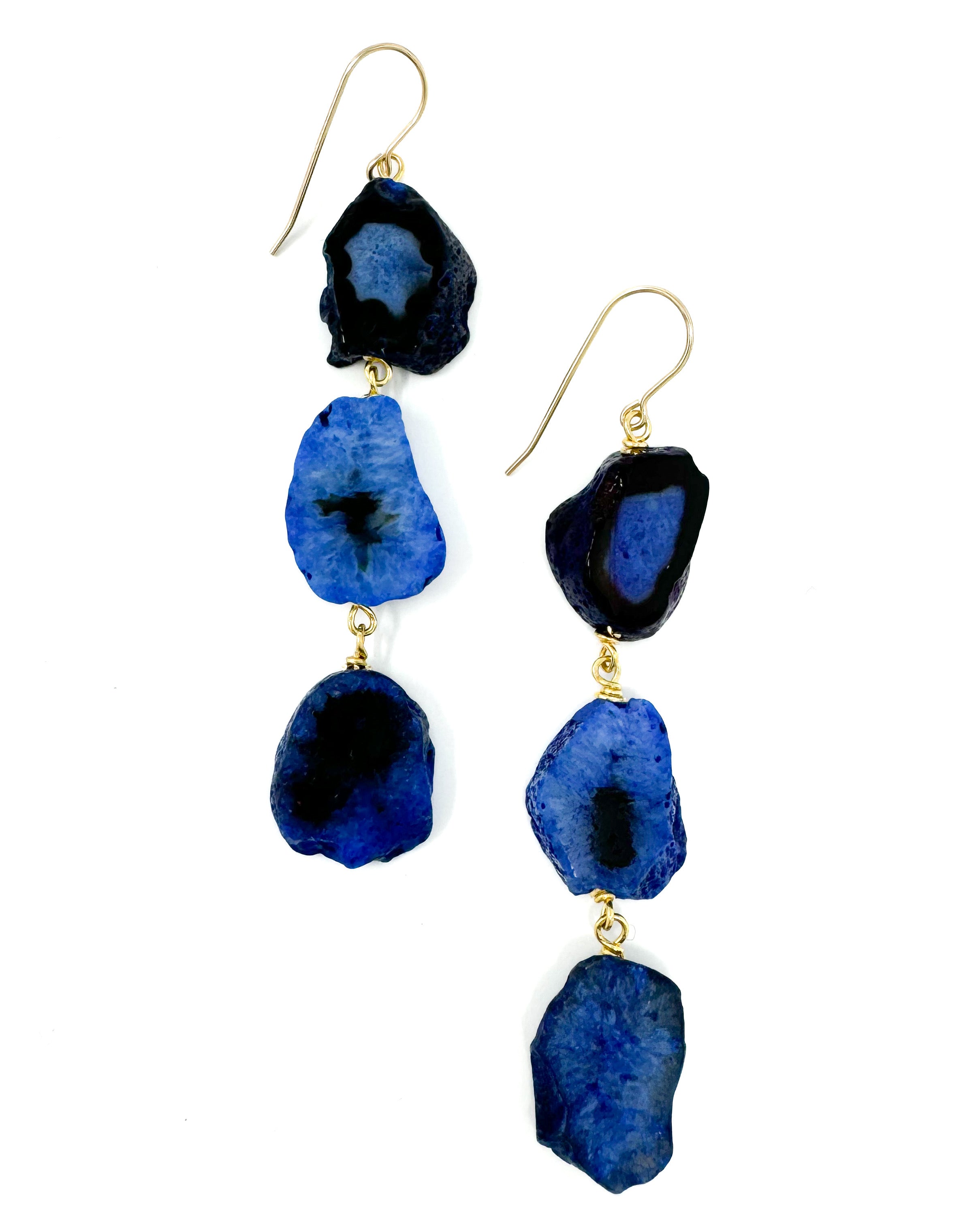 Blue Agate Triple Drop Earrings