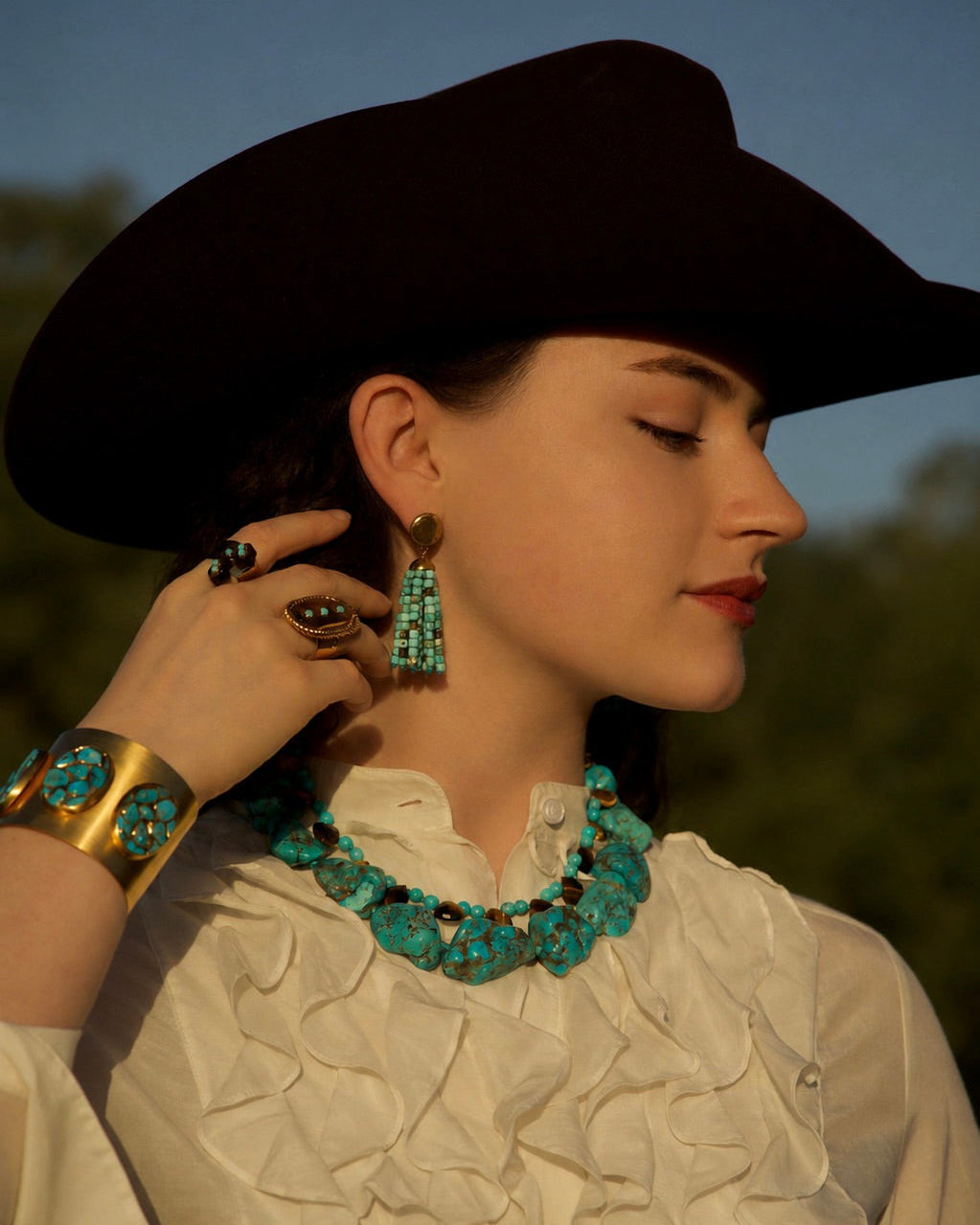 Turquoise & Tigers Eye Dainty Strand Necklace