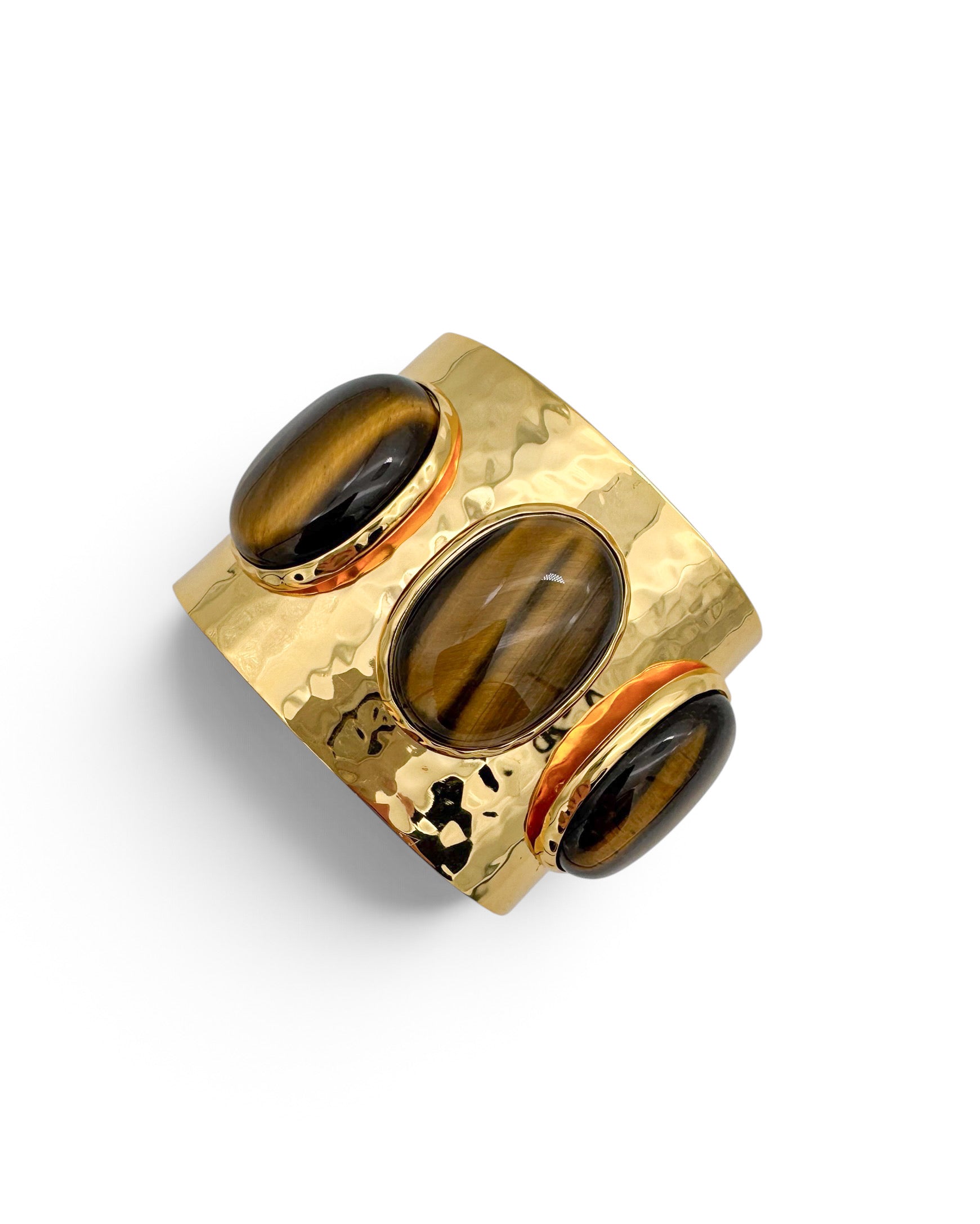 Tigers Eye Hammered Gold Statement Cuff