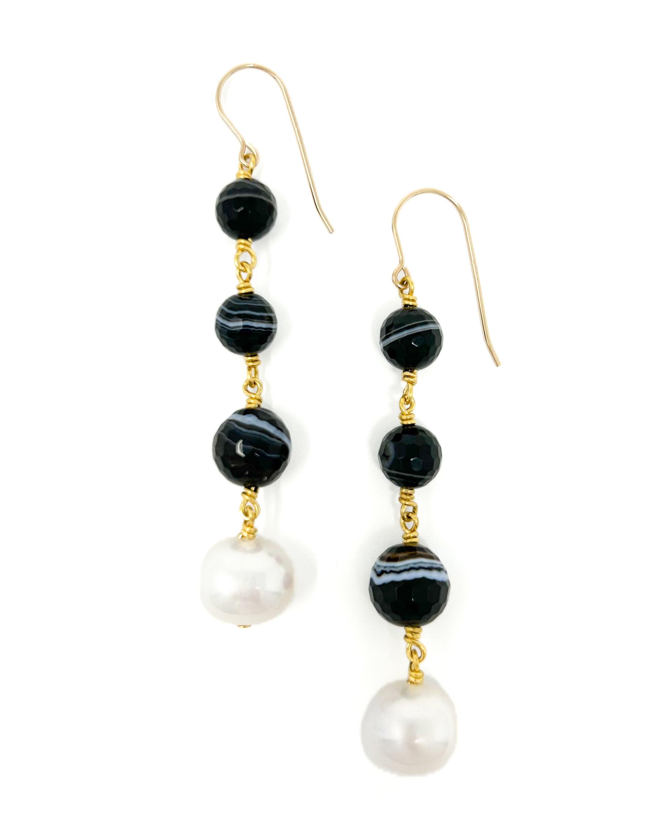 Black Agate & Pearl Drop Earrings
