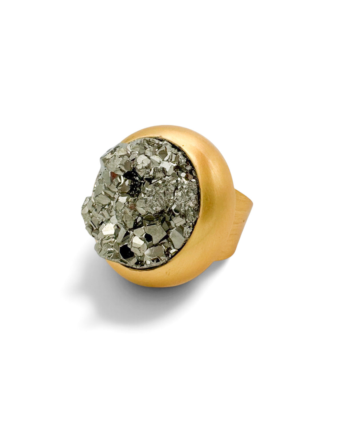 Pyrite Druzy Brushed Gold Adjustable Ring