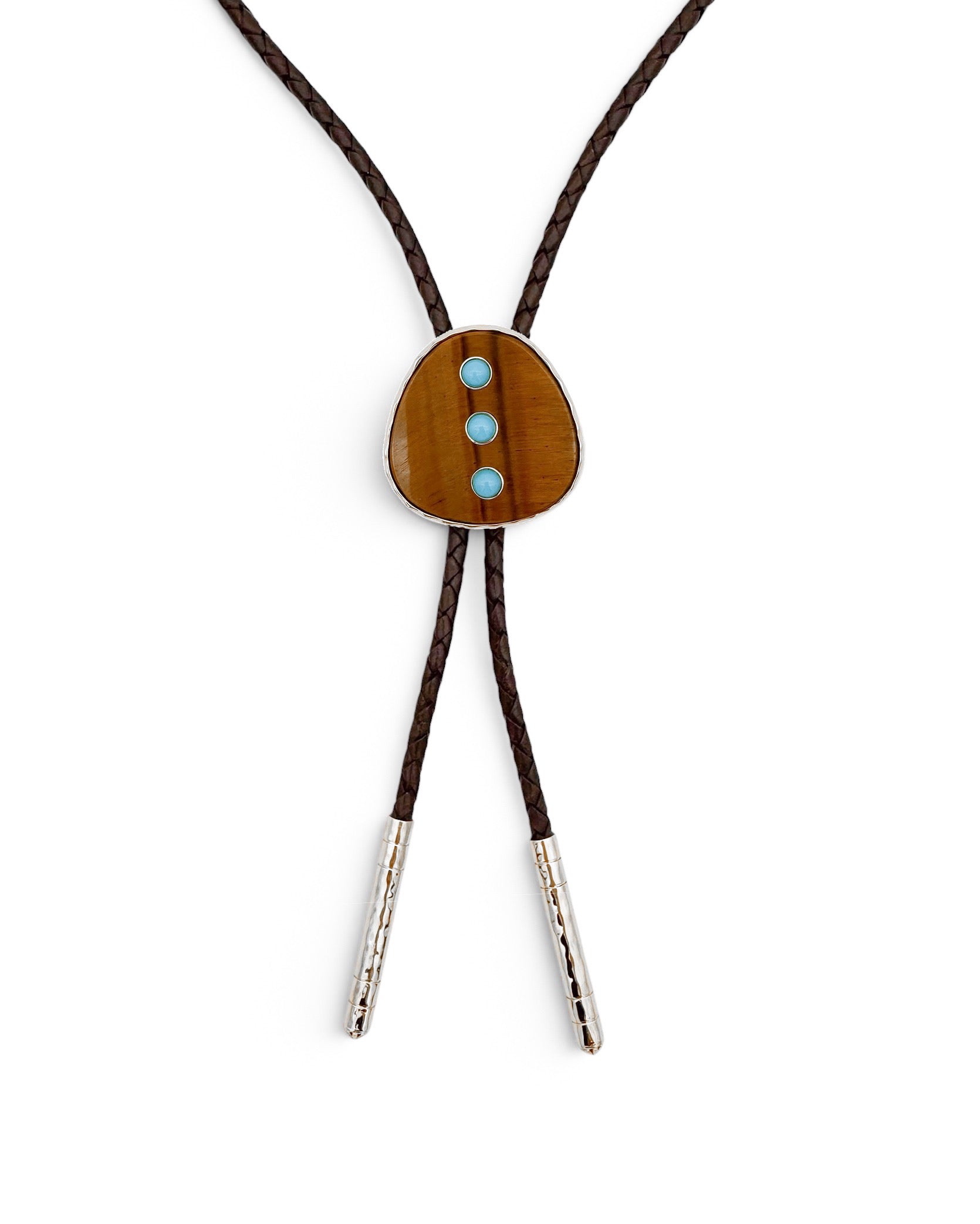 Silver Tigers Eye Studded Bolo Necklace