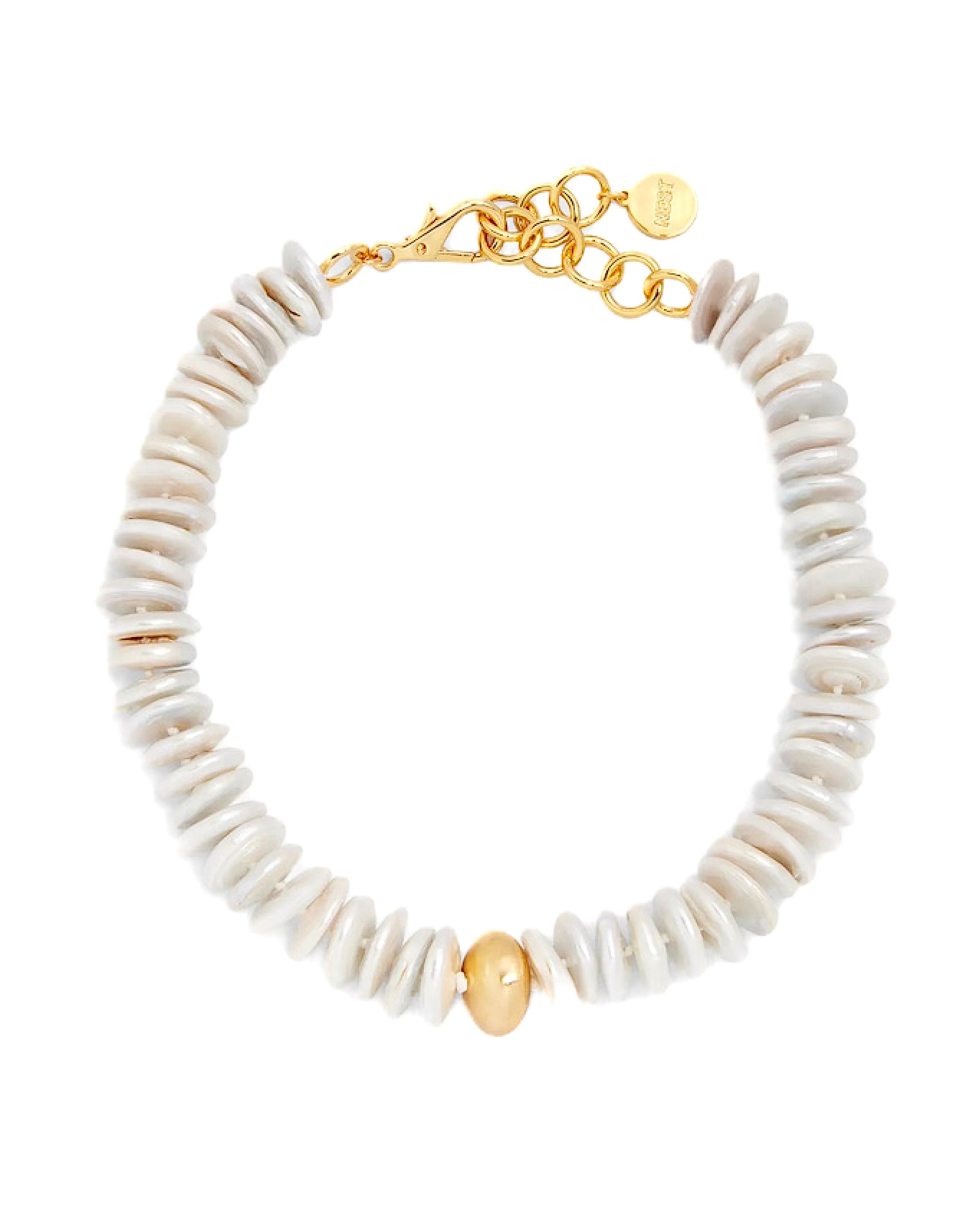Baroque Pearl Brushed Disc Necklace