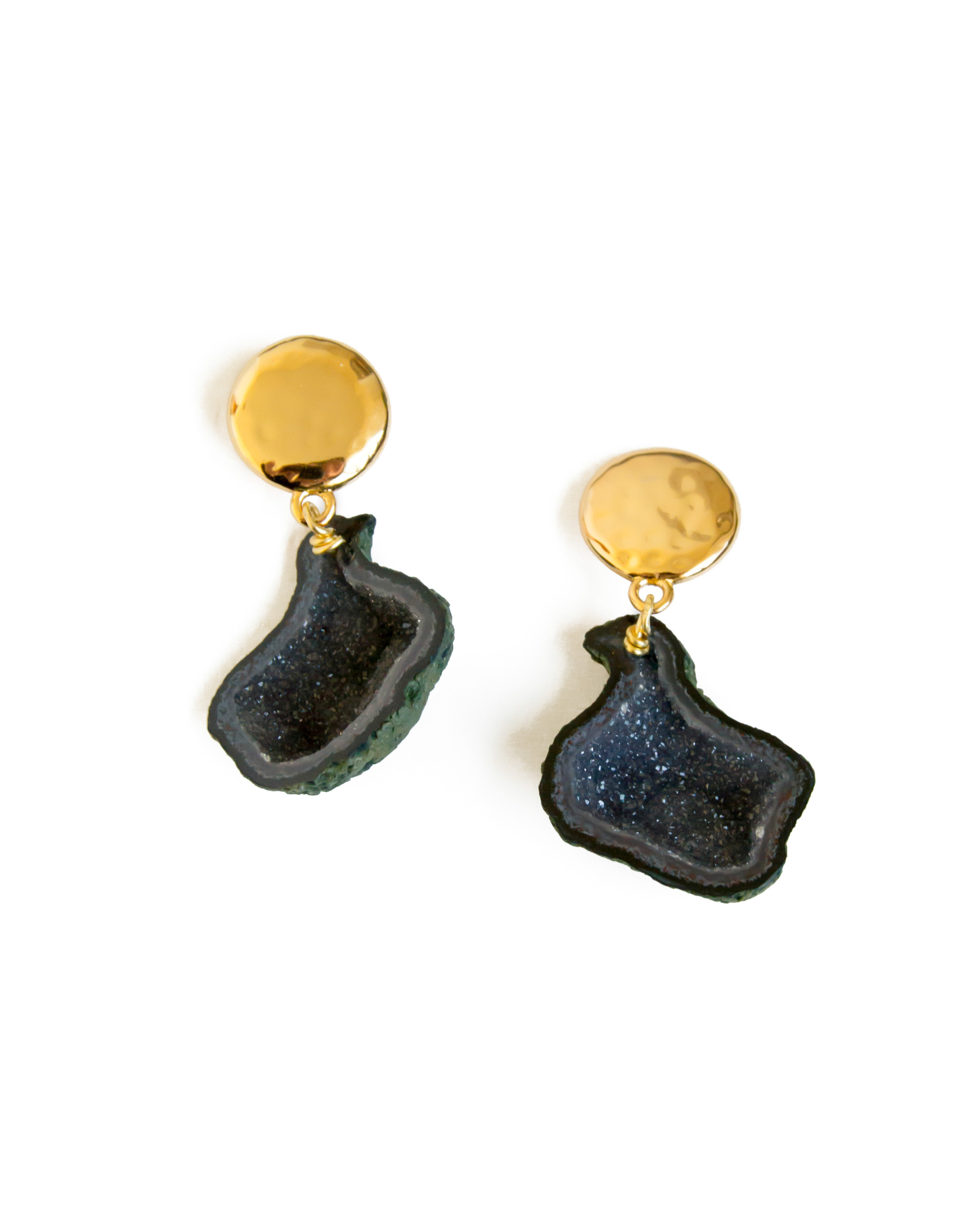 Black Druzy Agate Drop Earrings