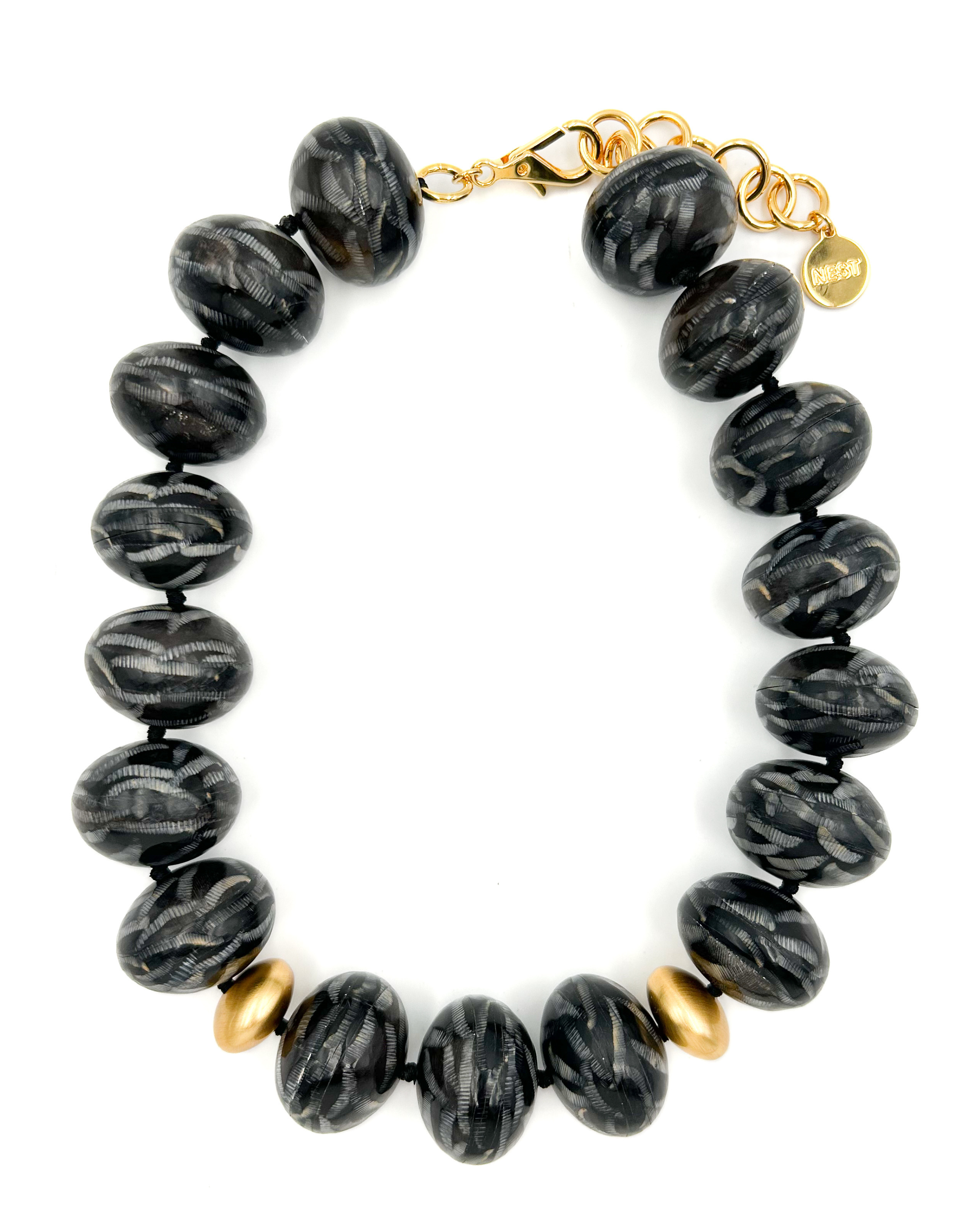 Black Horn w/ Brushed Gold Accent Strand Necklace