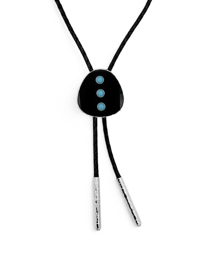 Silver Black Onyx Studded Bolo Necklace