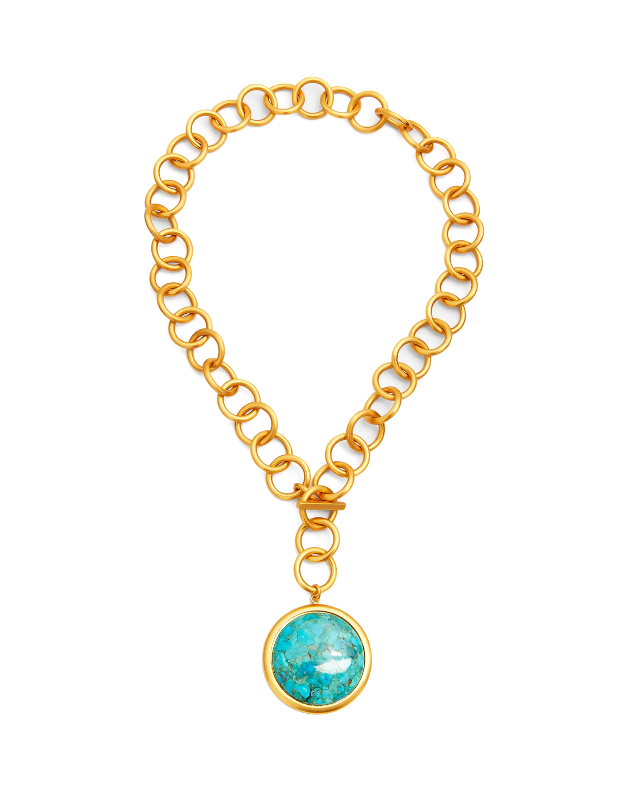 Brushed Gold Turquoise Cabochon Bezel Necklace