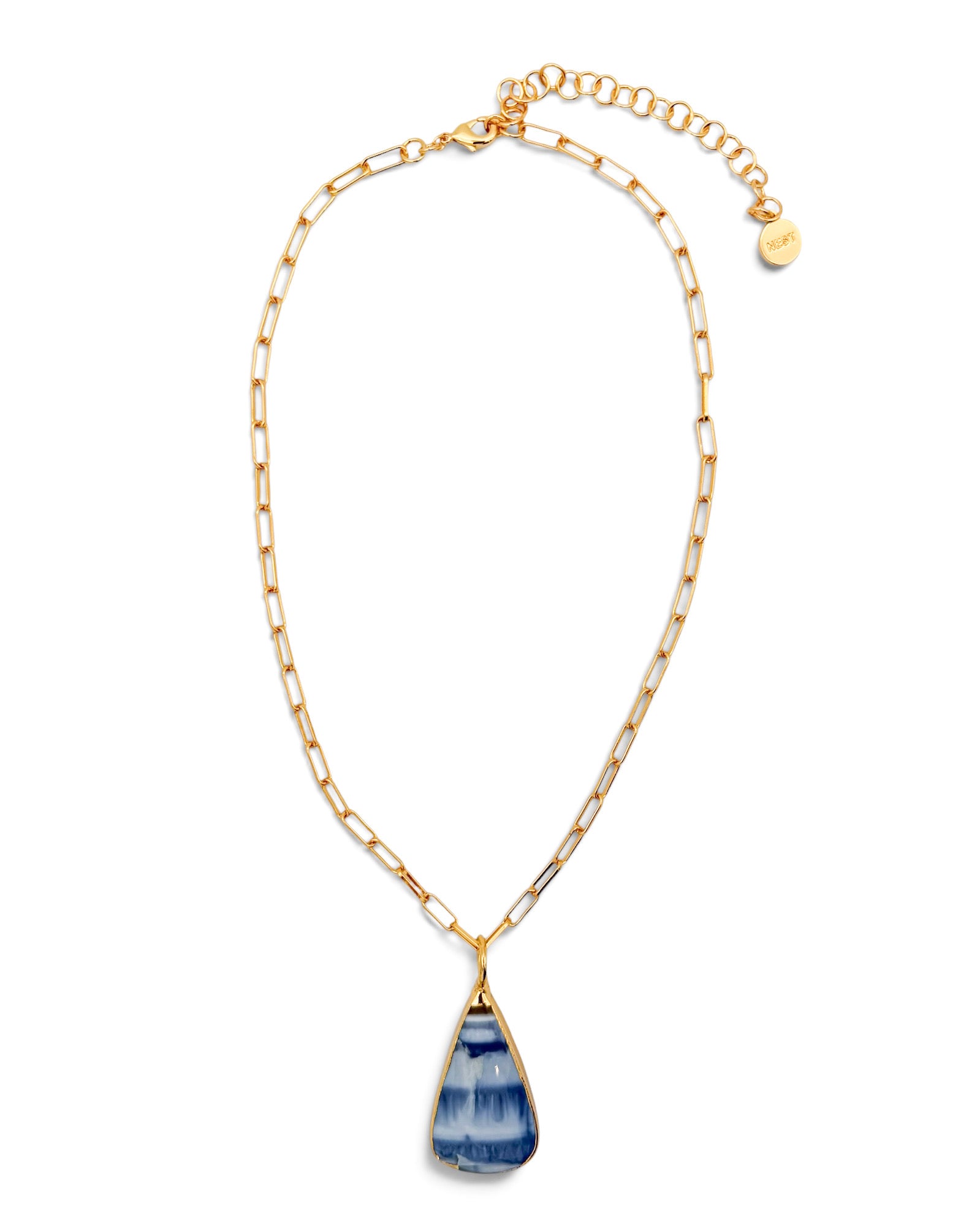 Blue Agate Paperclip Chain Necklace
