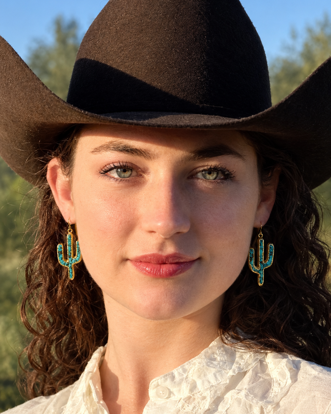 Turquoise Cactus Drop Earrings