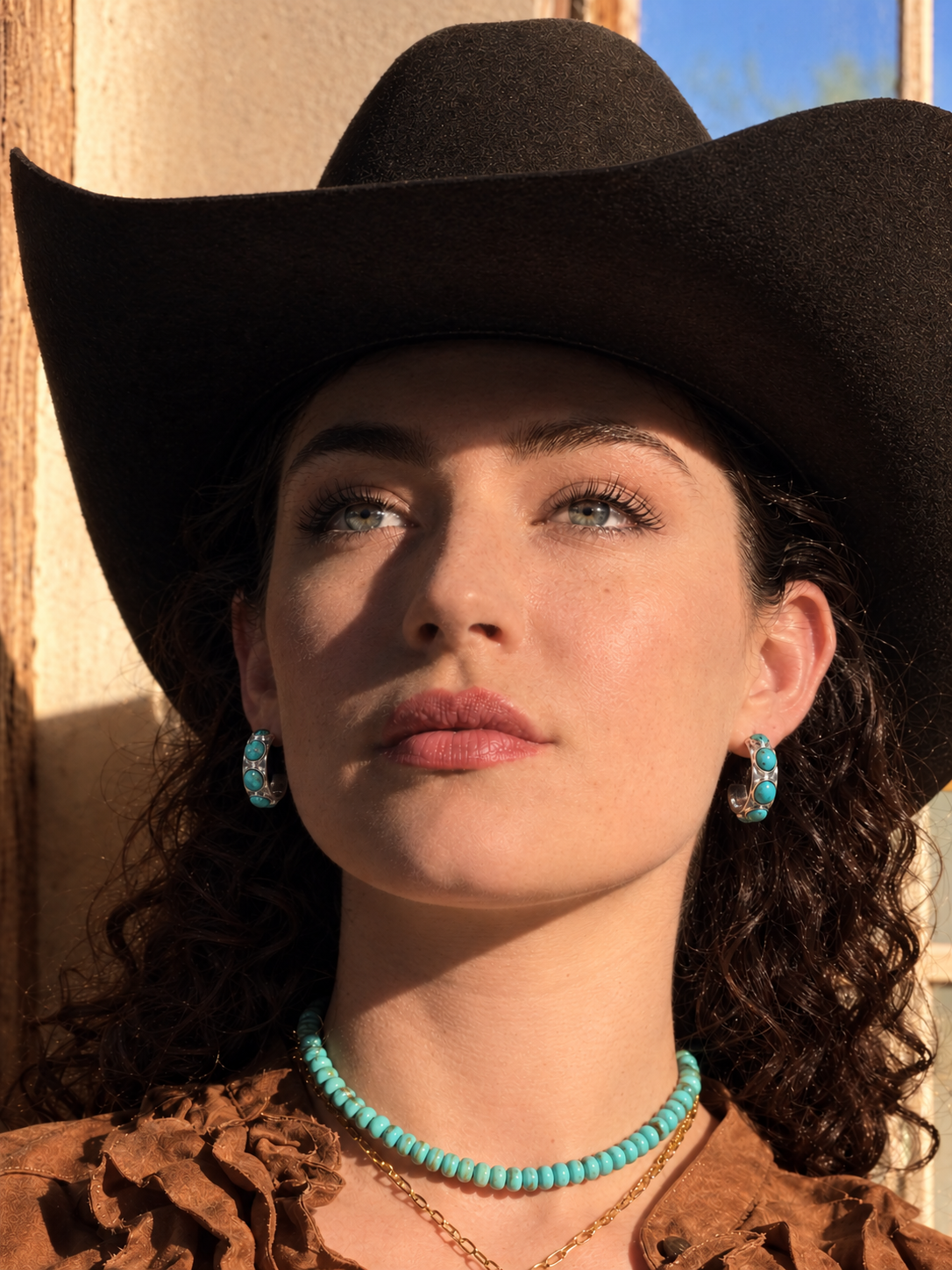 Silver Turquoise Studded Hoop Earrings