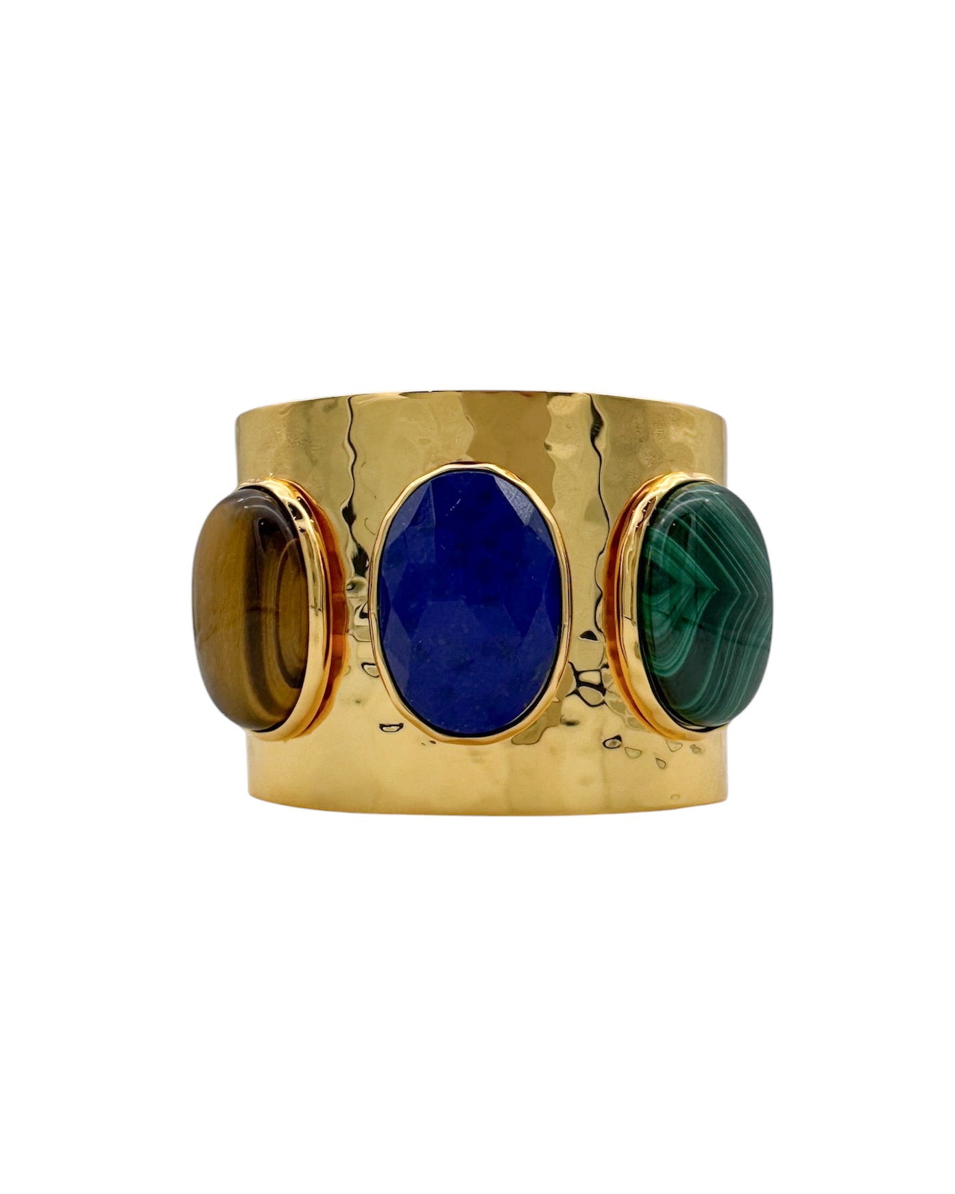 Mixed Gemstone Hammered Gold Cuff