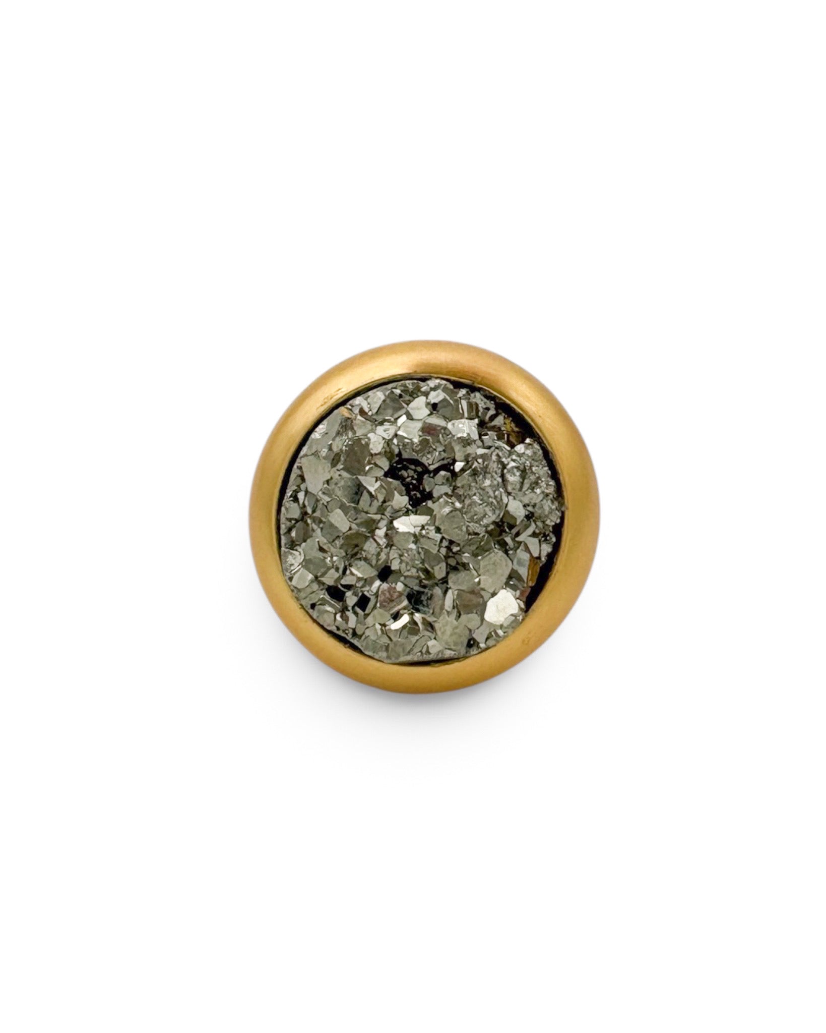 Pyrite Druzy Brushed Gold Adjustable Ring