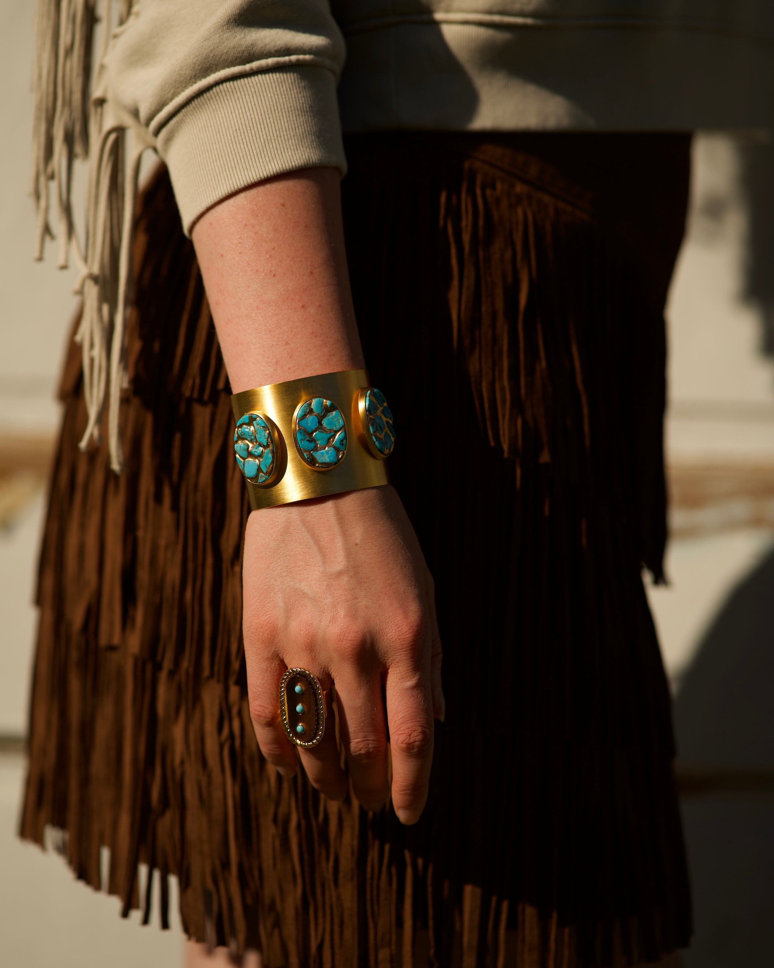 Brushed Gold Turquoise Nugget Cuff