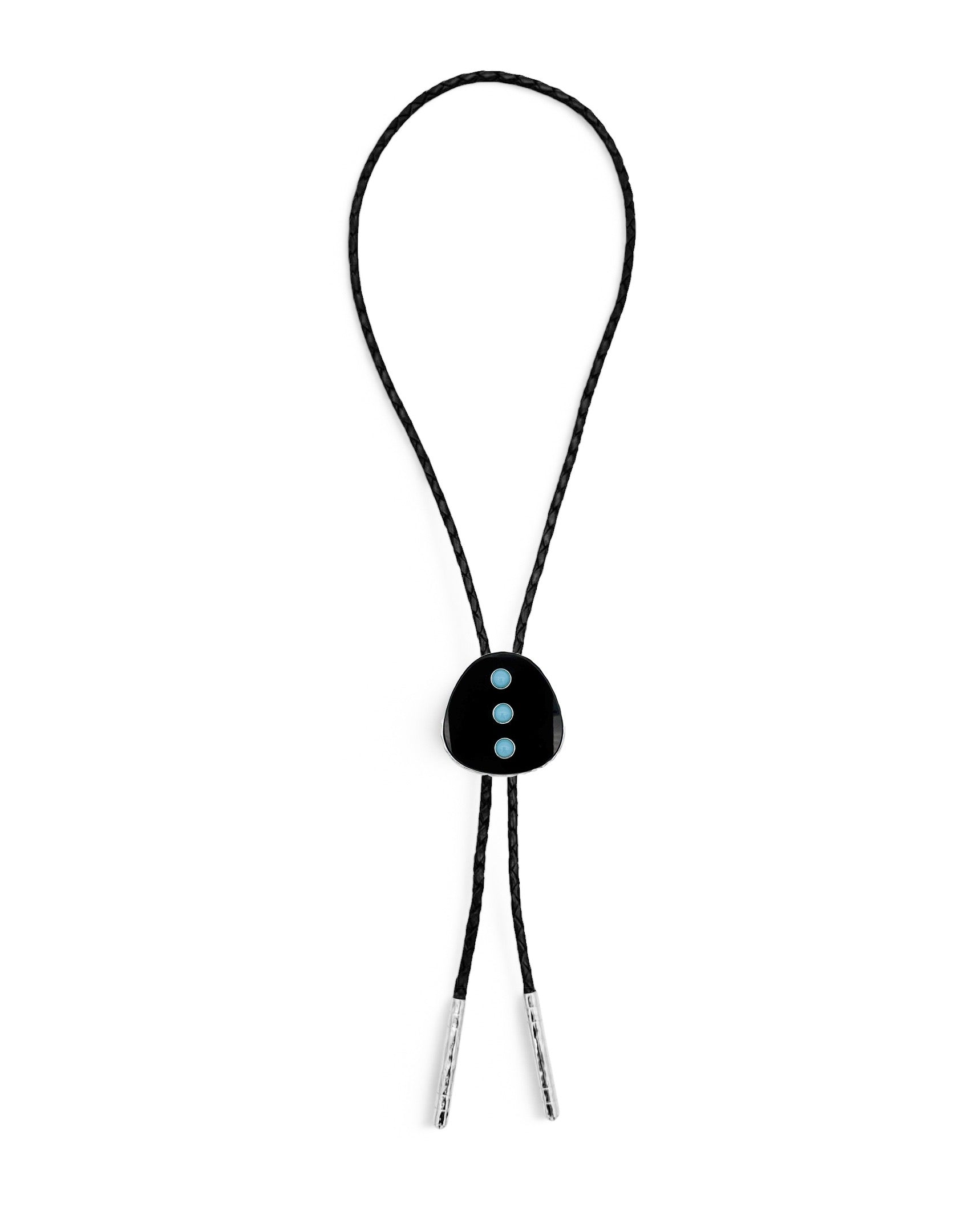 Silver Black Onyx Studded Bolo Necklace