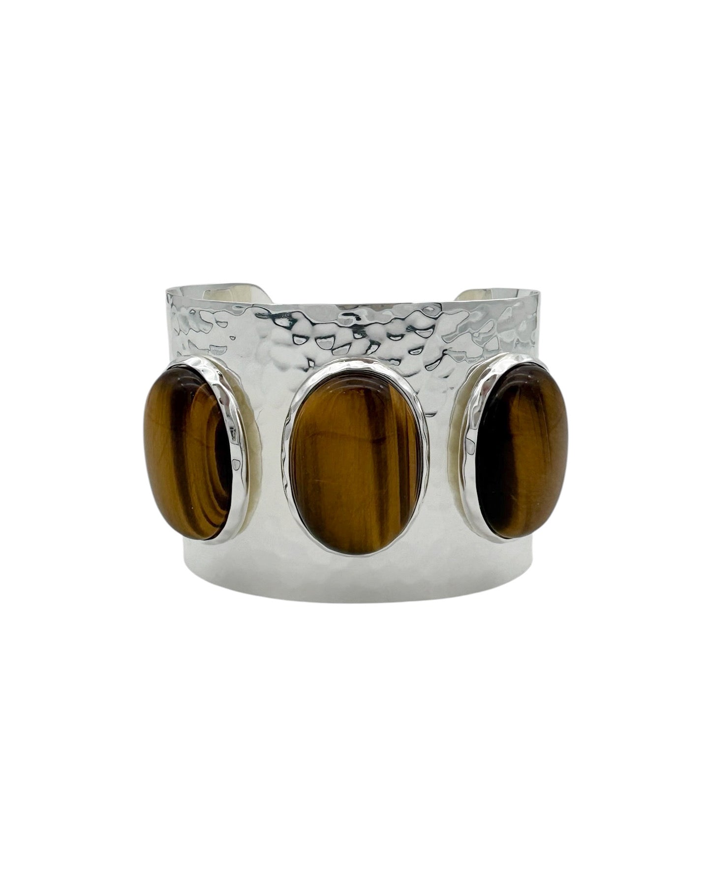 Tigers Eye Hammered Silver Statement Cuff