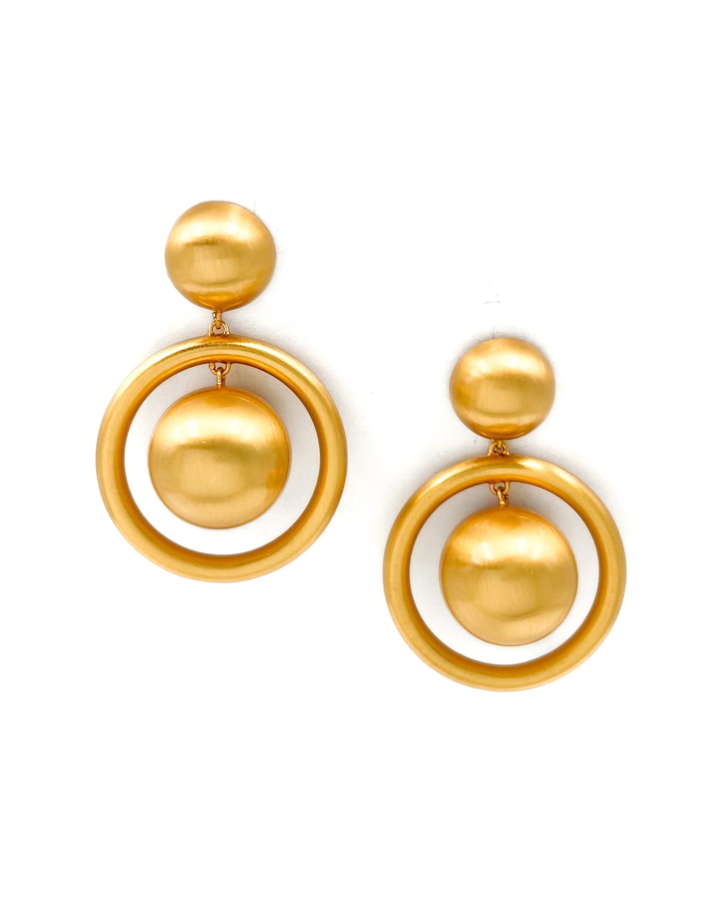 Brushed Gold Ball Drop Statement Earrings