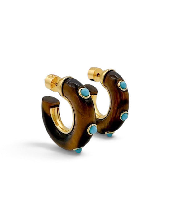 Tigers Eye Turquoise Studded Hoops
