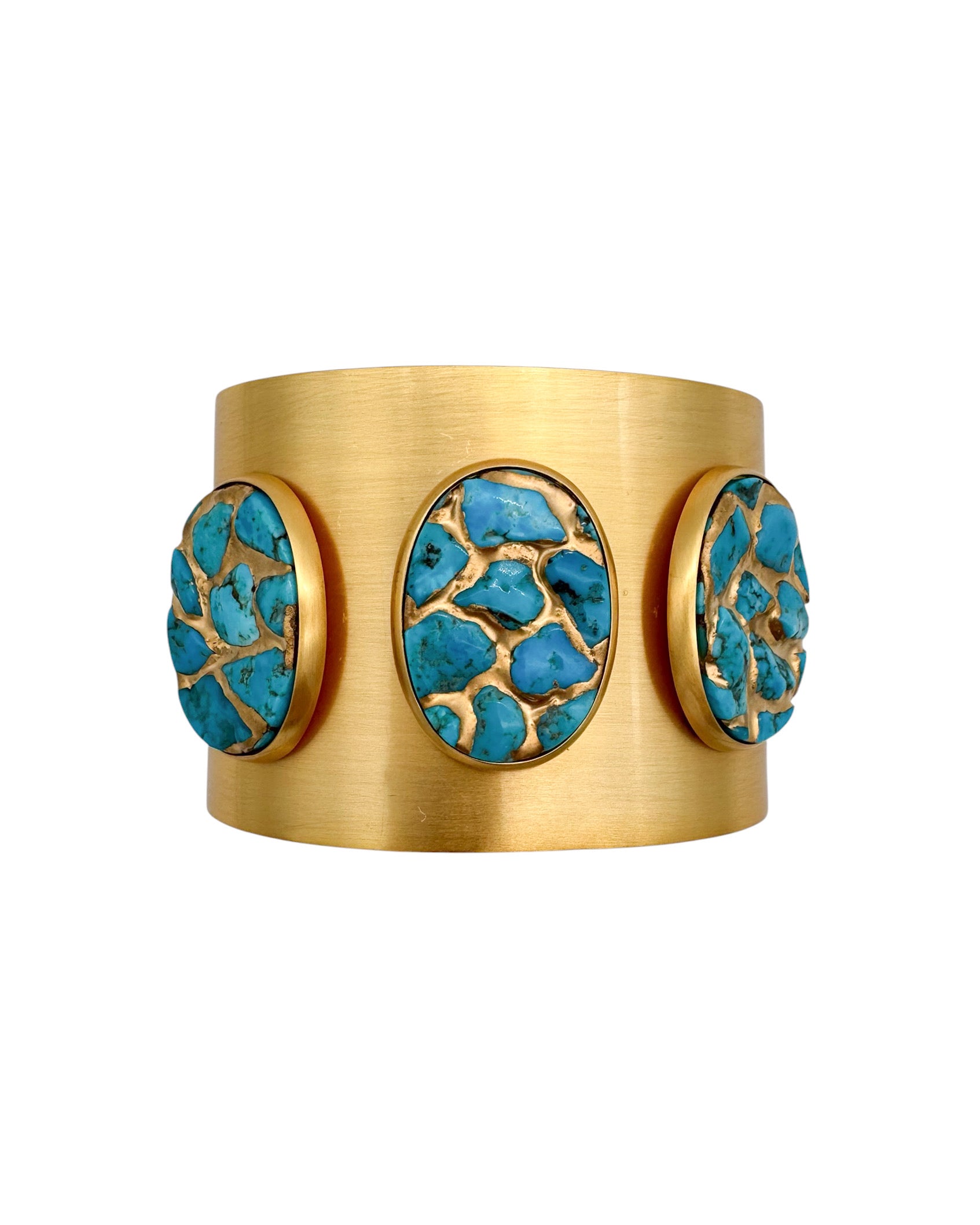 Brushed Gold Turquoise Nugget Cuff