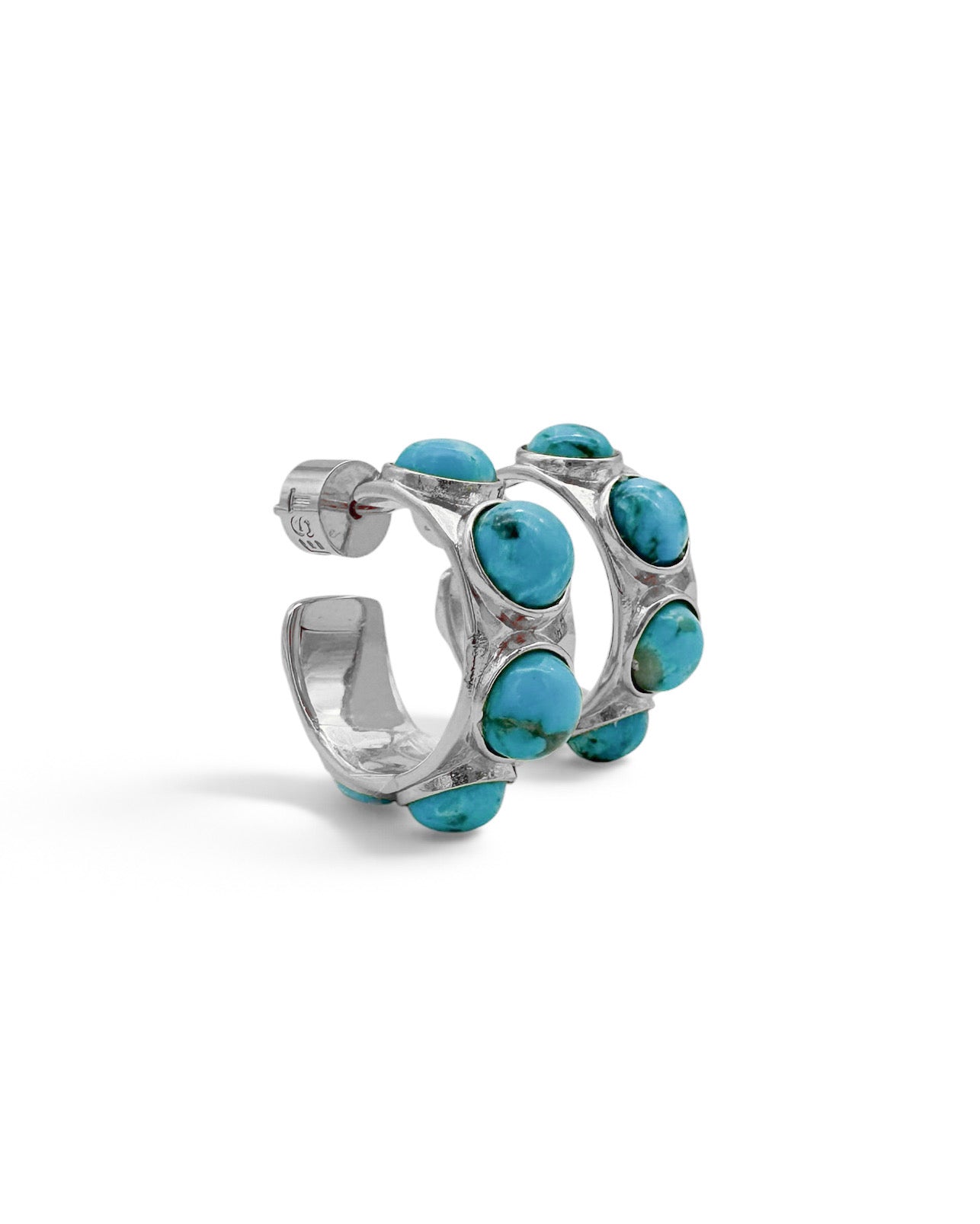 Silver Turquoise Studded Hoop Earrings