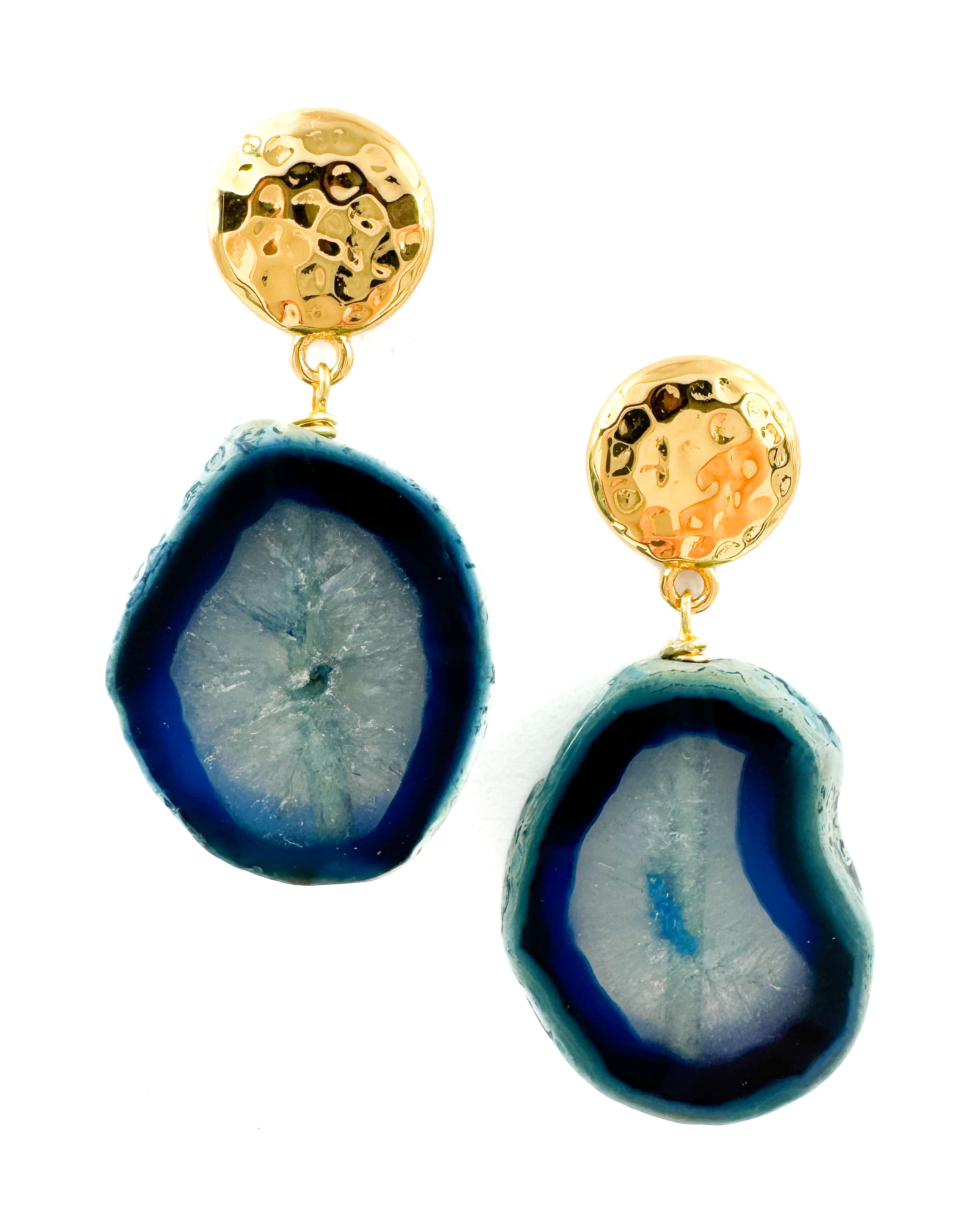 Blue Agate Slice Drop Earrings