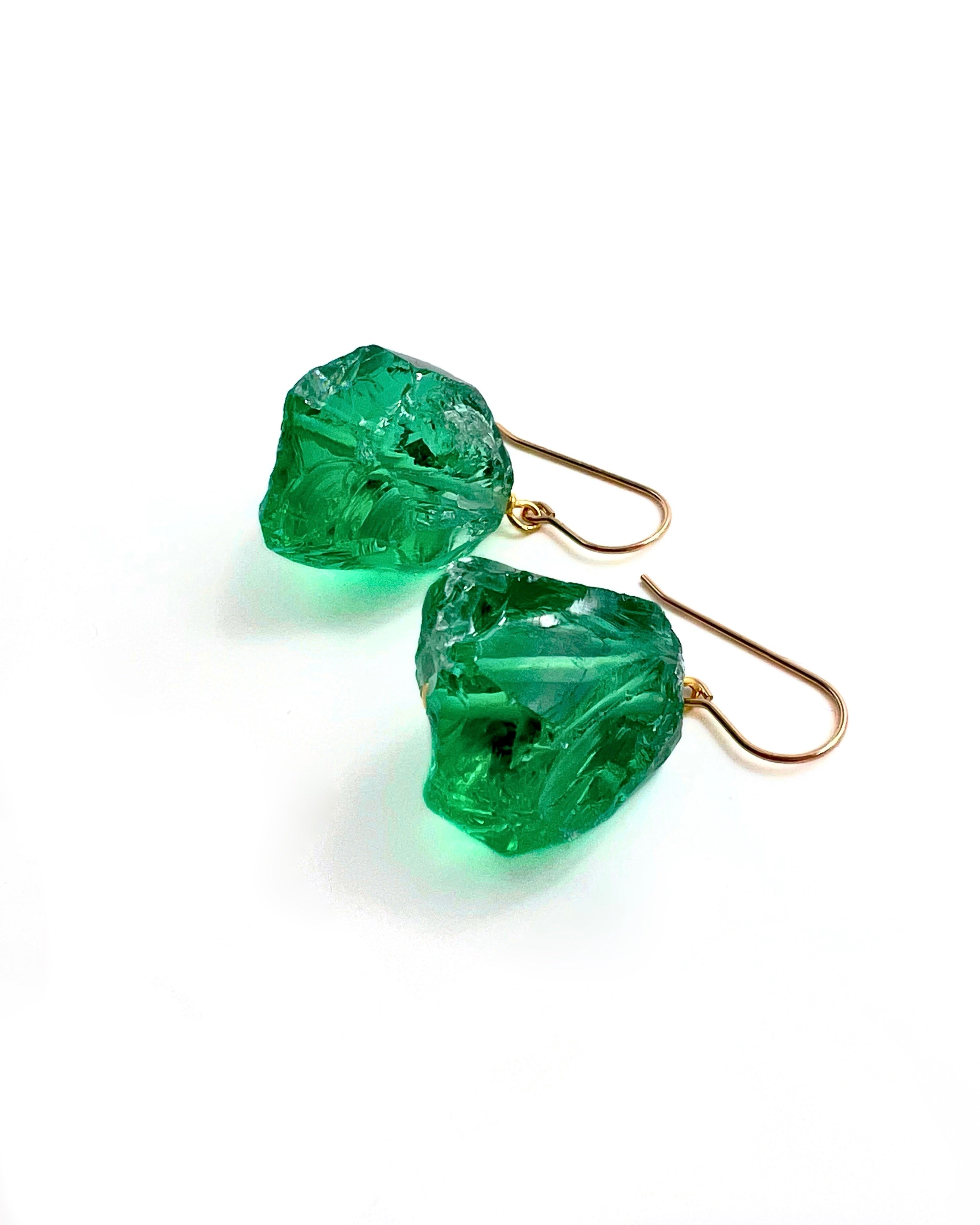 Green Quartz Nugget Drop Earrings