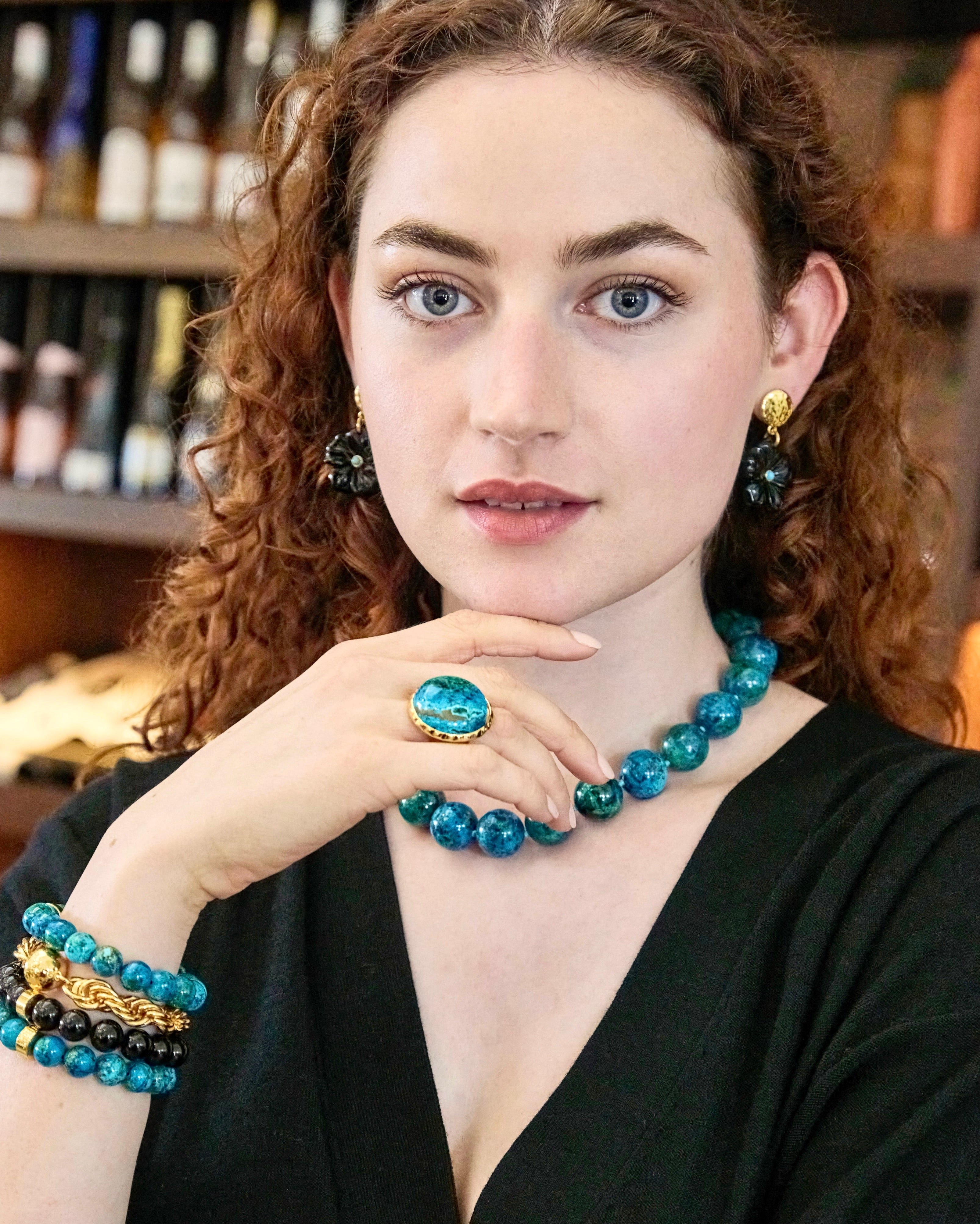 Onyx Flower Earrings