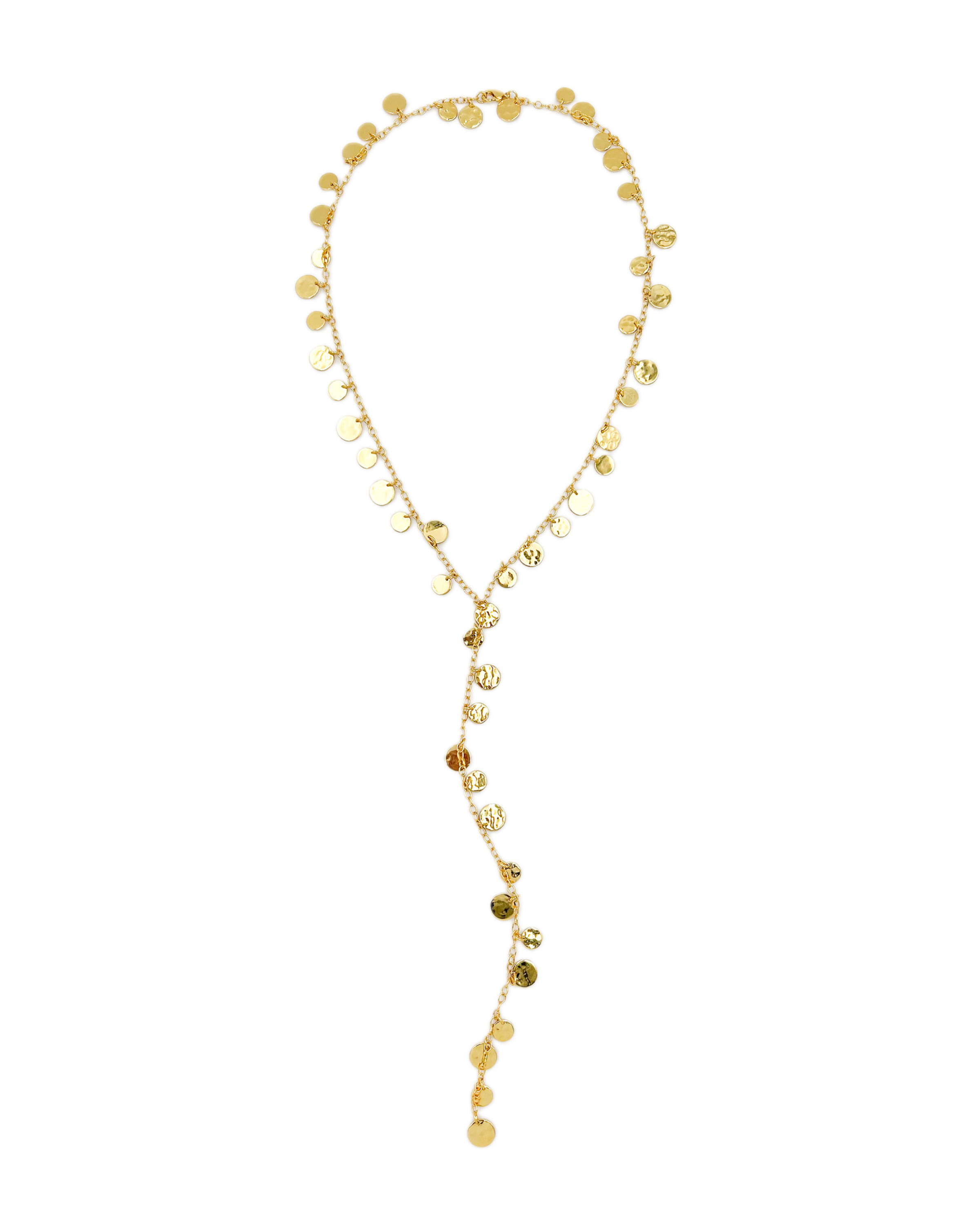 Gold Charm Disc Lariat Necklace