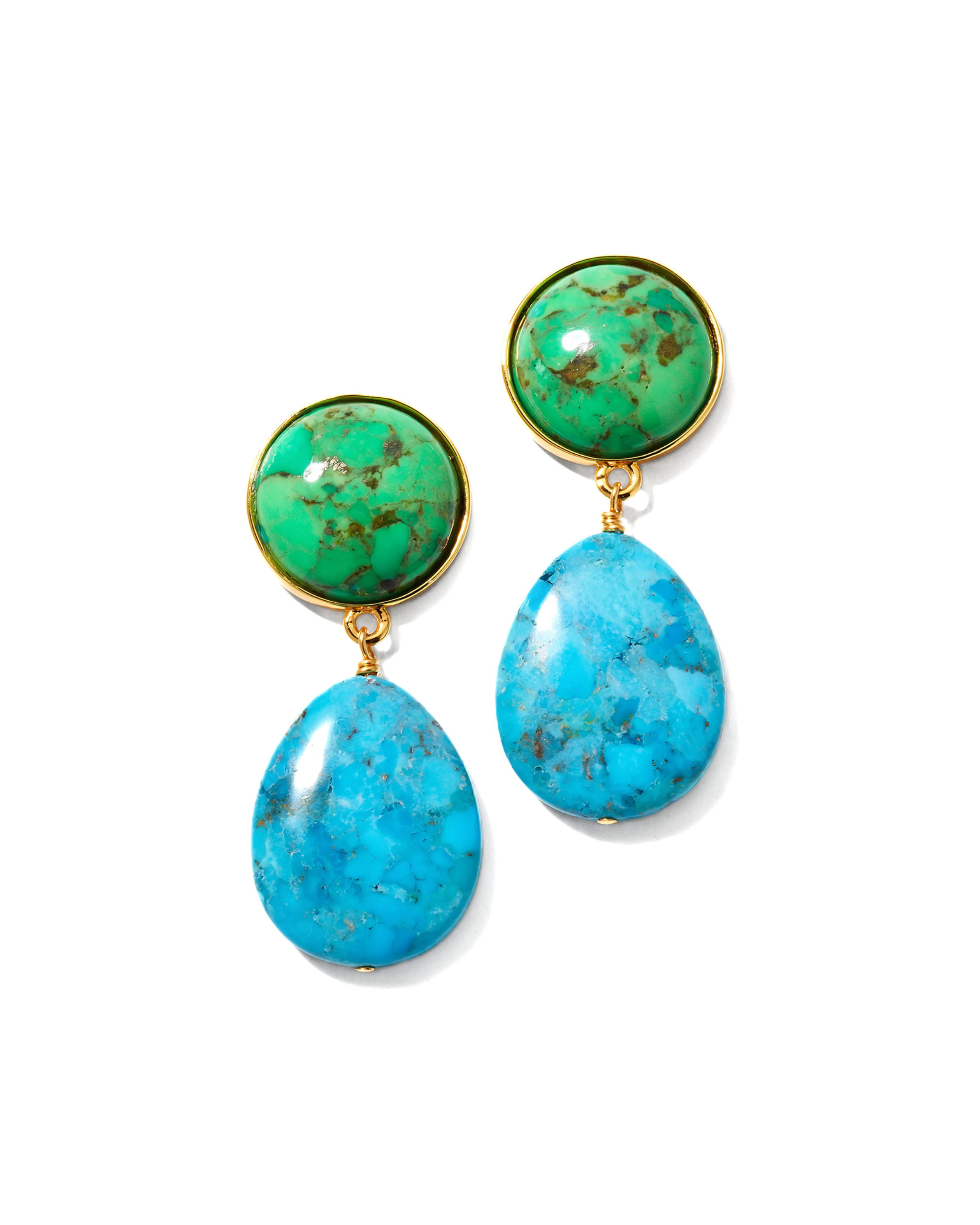 Green & Blue Turquoise Bezel Drop Earrings