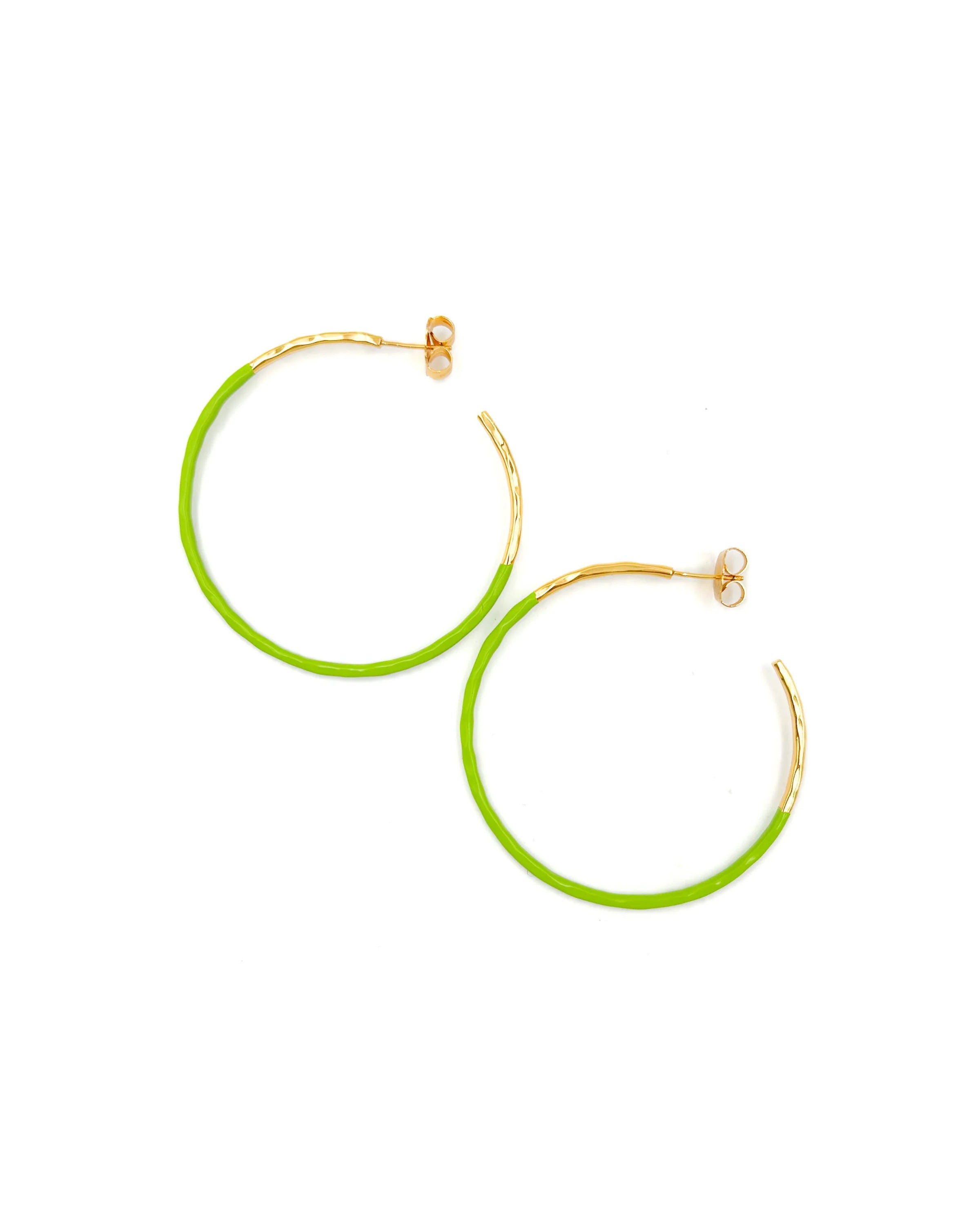 Hammered Green Enamel Skinny Hoops