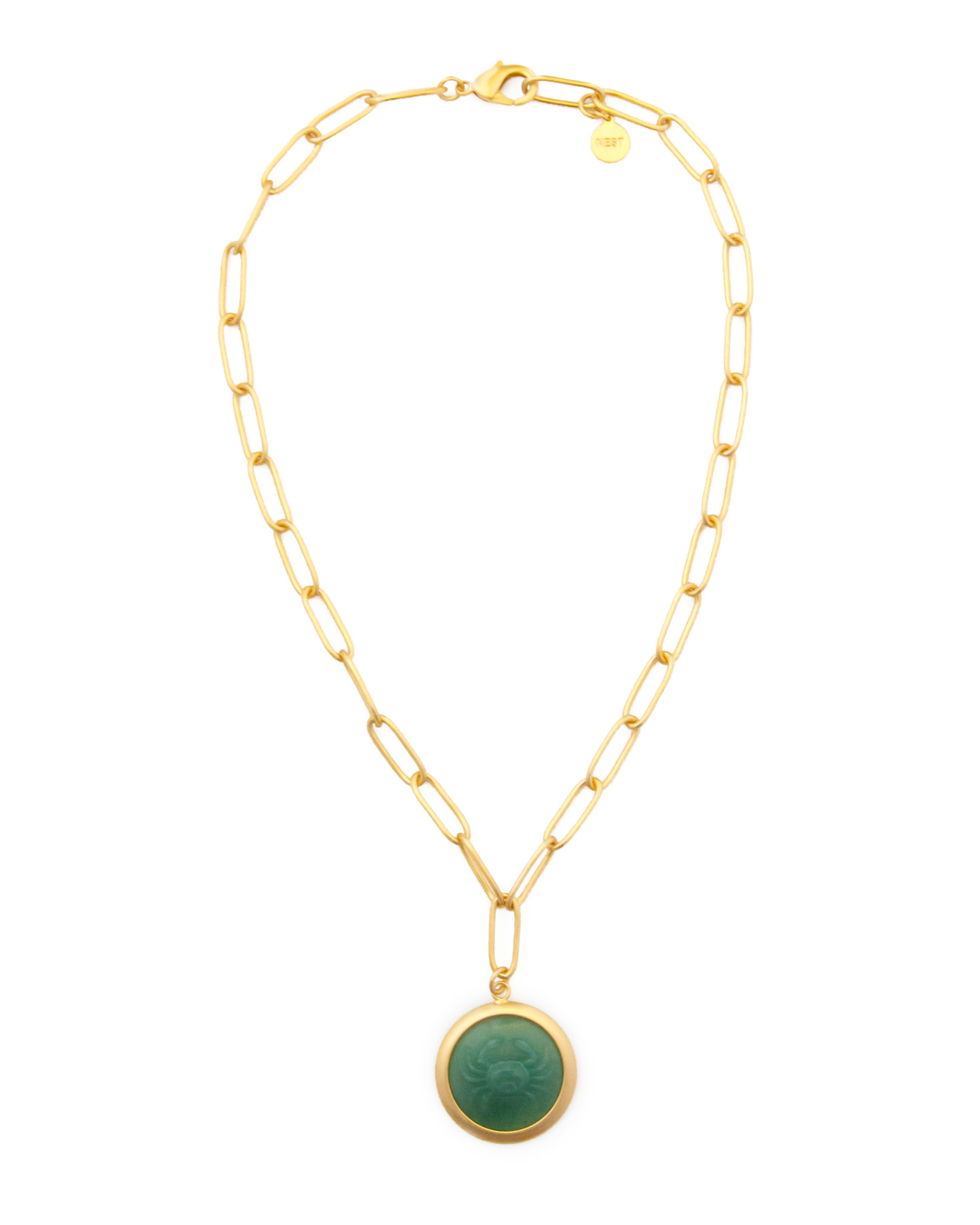 Jade Zodiac Pendant Paperclip Chain Necklace