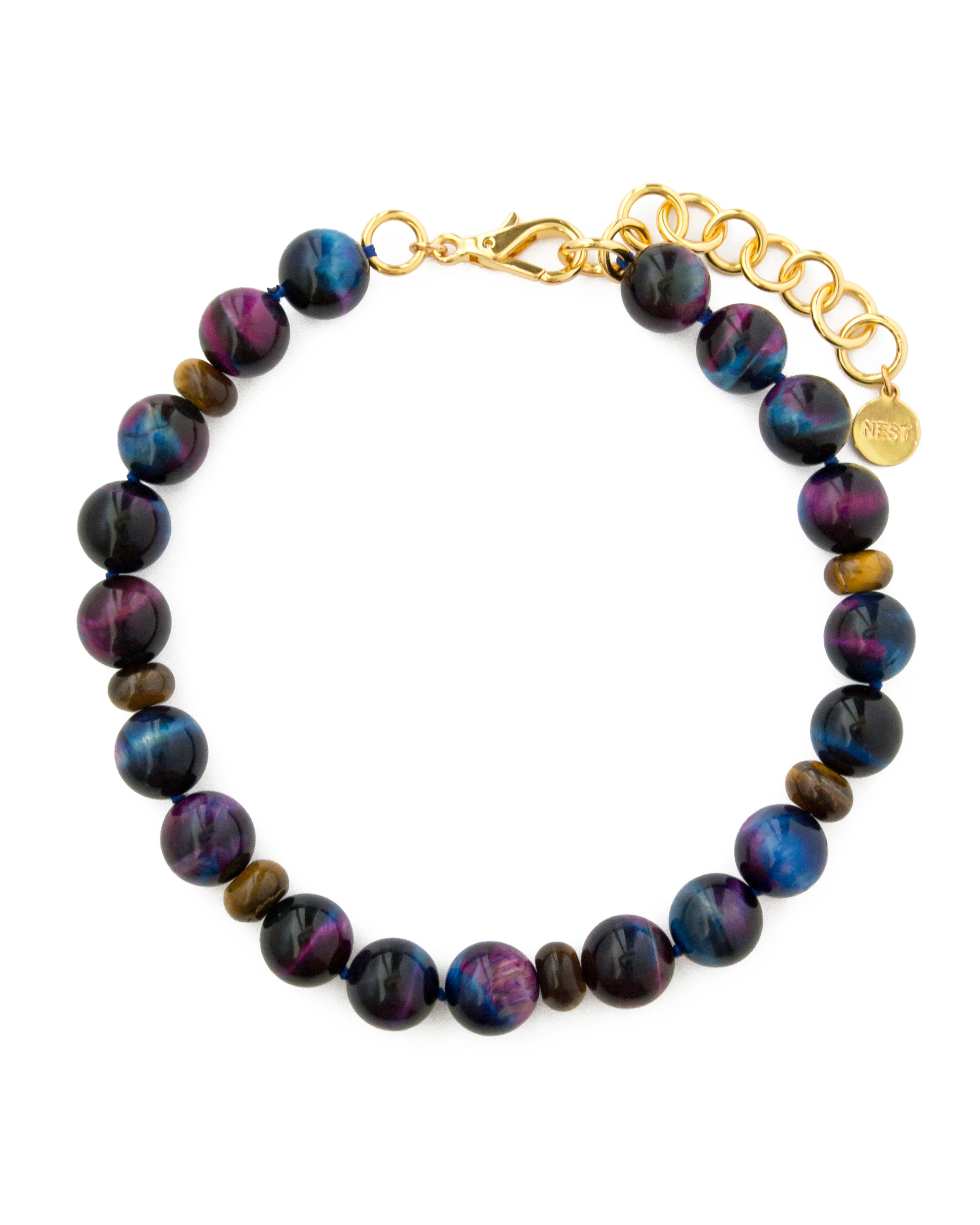 Multicolored Tigers Eye Statement Strand Necklace